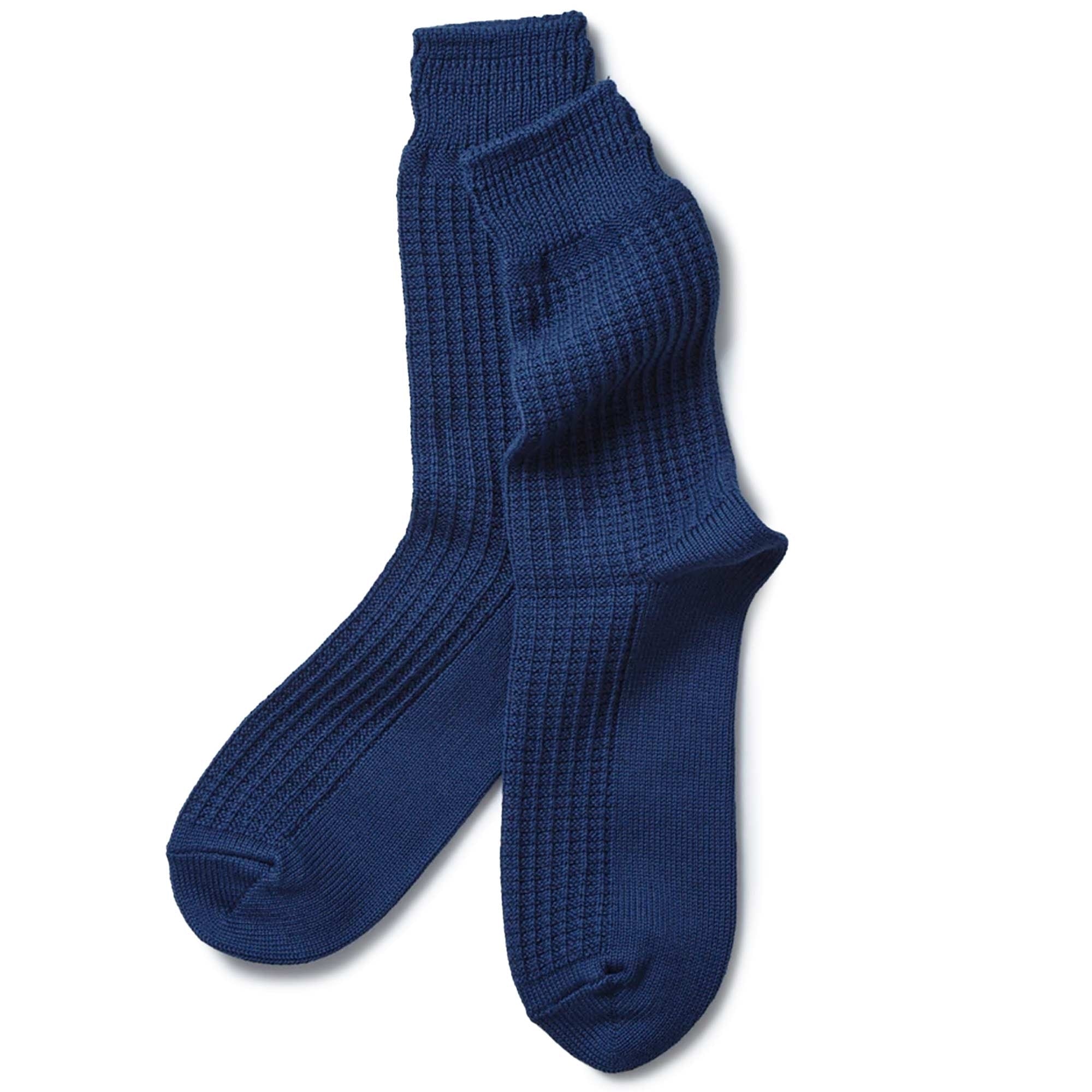 RoToTo Socks Cotton Waffle Crew Socks - Dull Blue