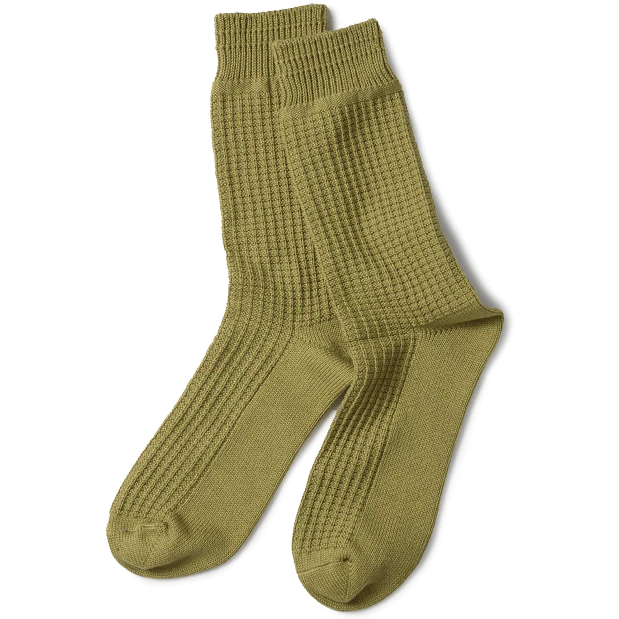 RoToTo Socks Cotton Waffle Crew Socks - Olive