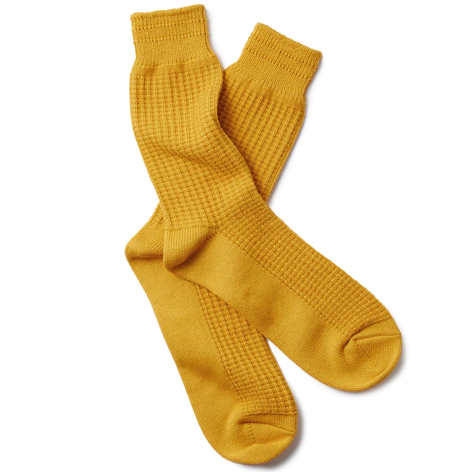 RoToTo Socks Cotton Waffle Crew Socks - Mustard