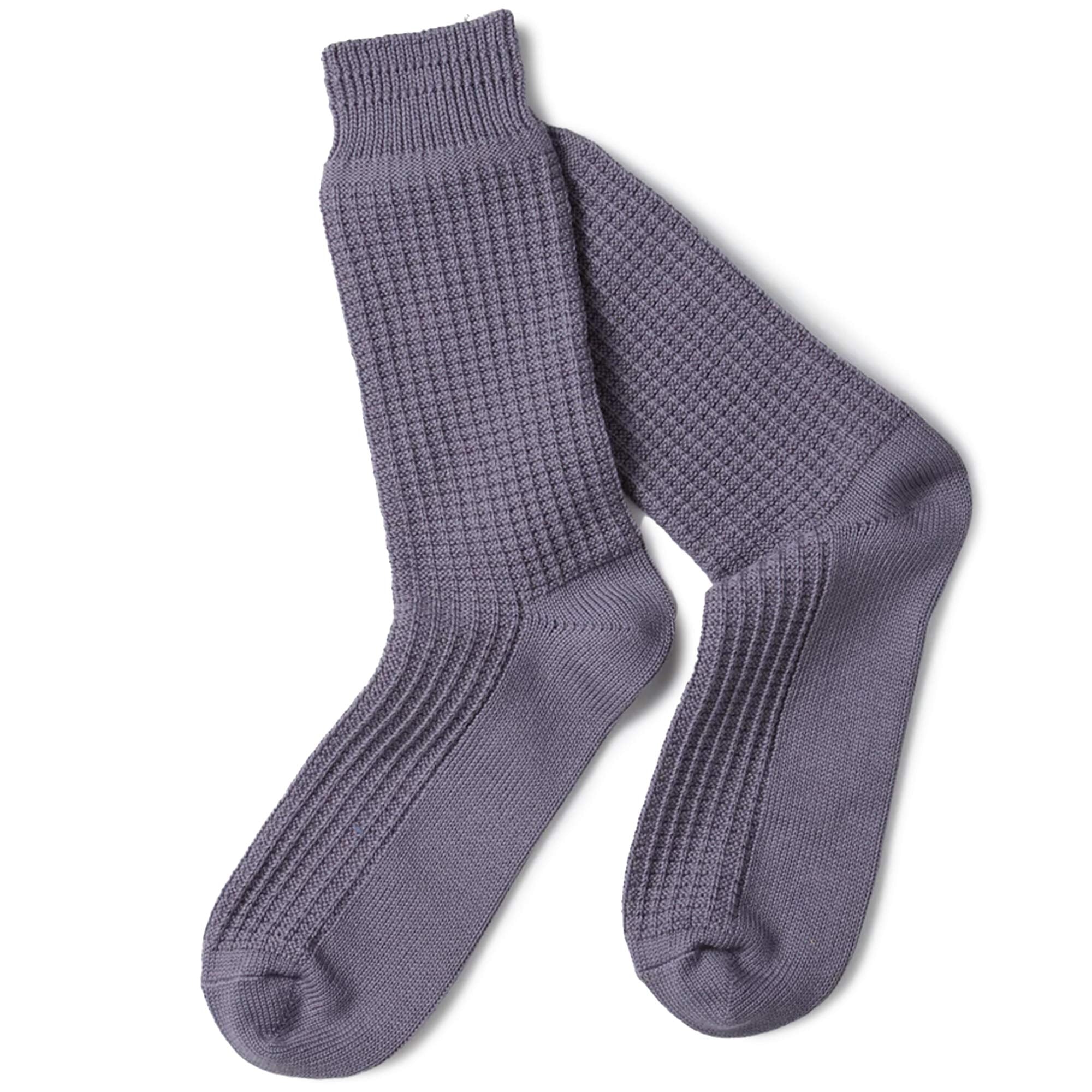 RoToTo Socks Cotton Waffle Crew Socks - Steel Blue