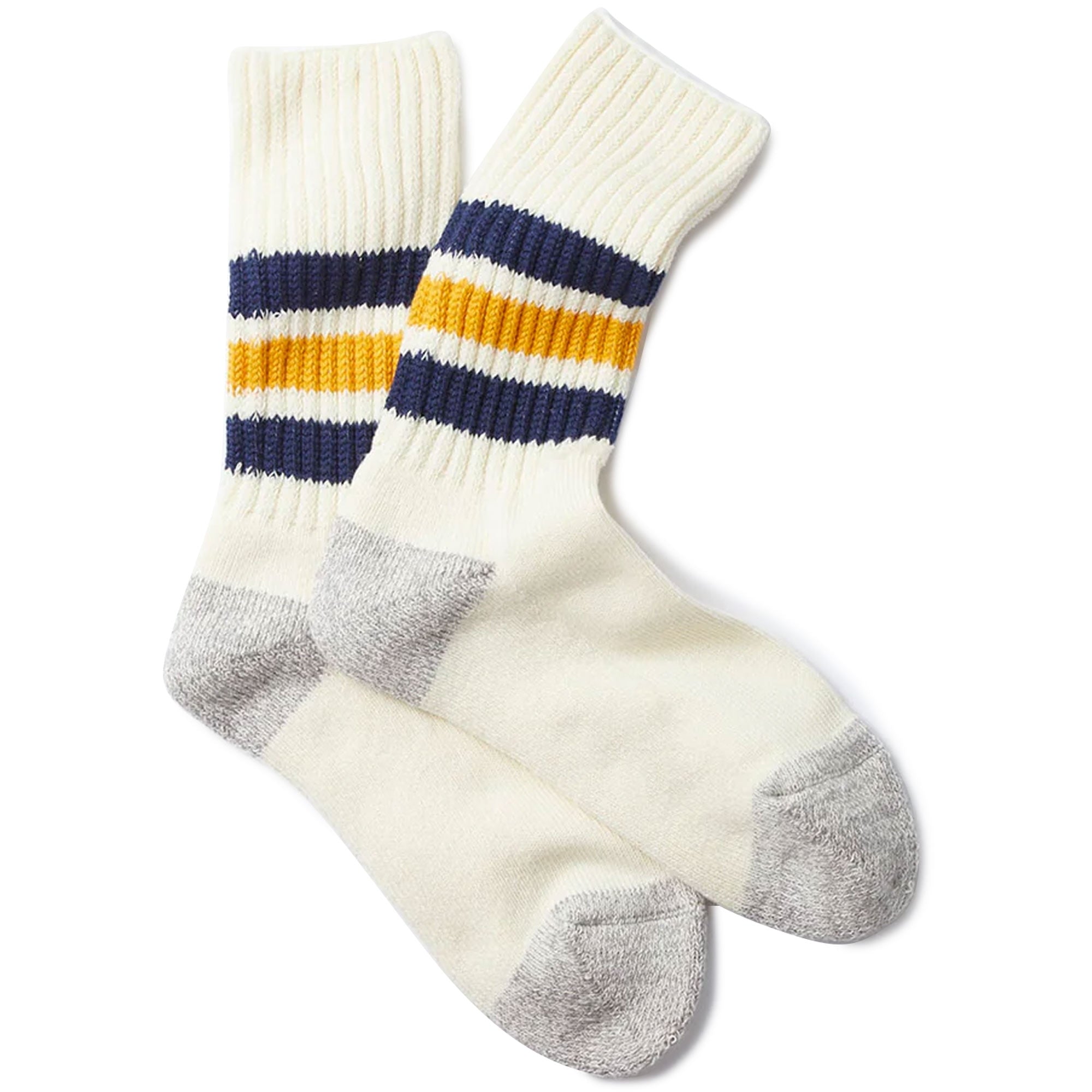 RoToTo Socks Coarse Ribbed Oldschool Crew Socks - Navy and Yellow