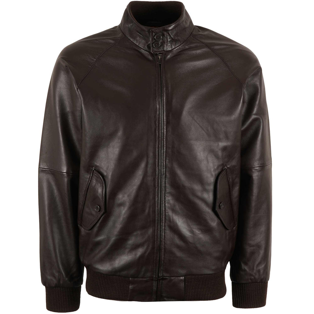 Leather Harrington Jacket - Brown