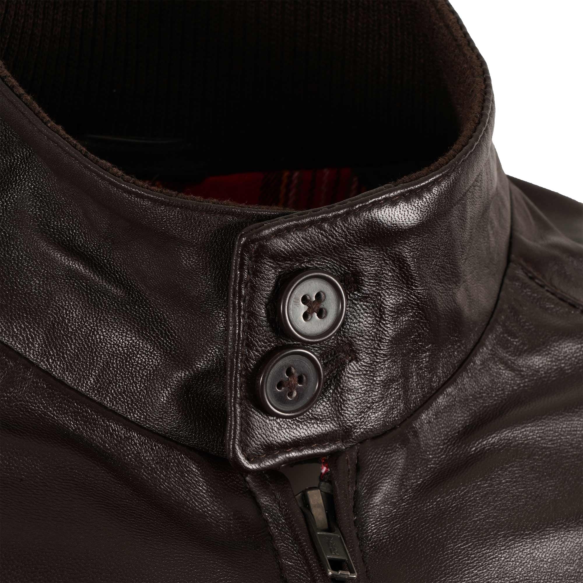 Leather Harrington Jacket - Brown
