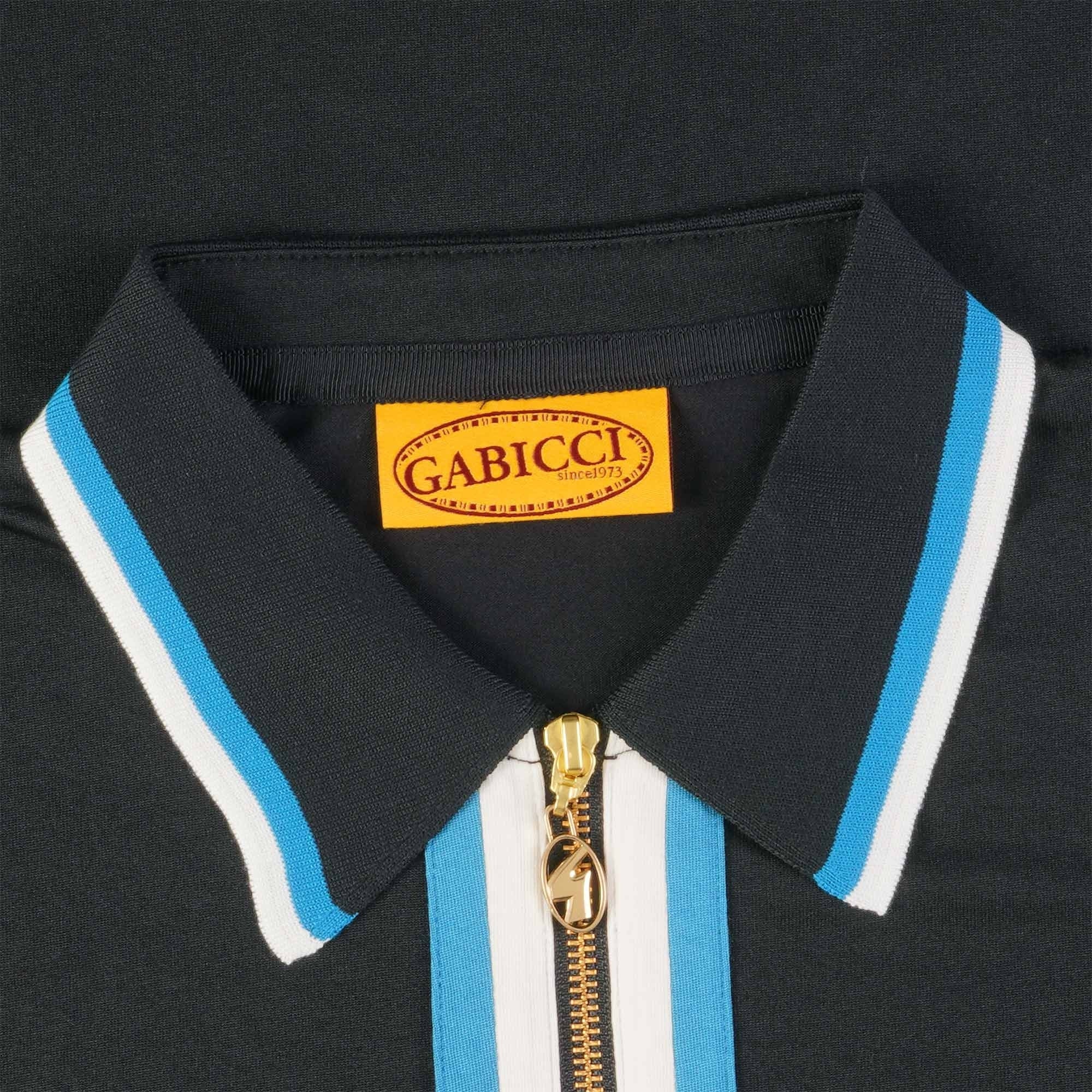 Gabicci Vintage George Zip Neck Polo Shirt - Black