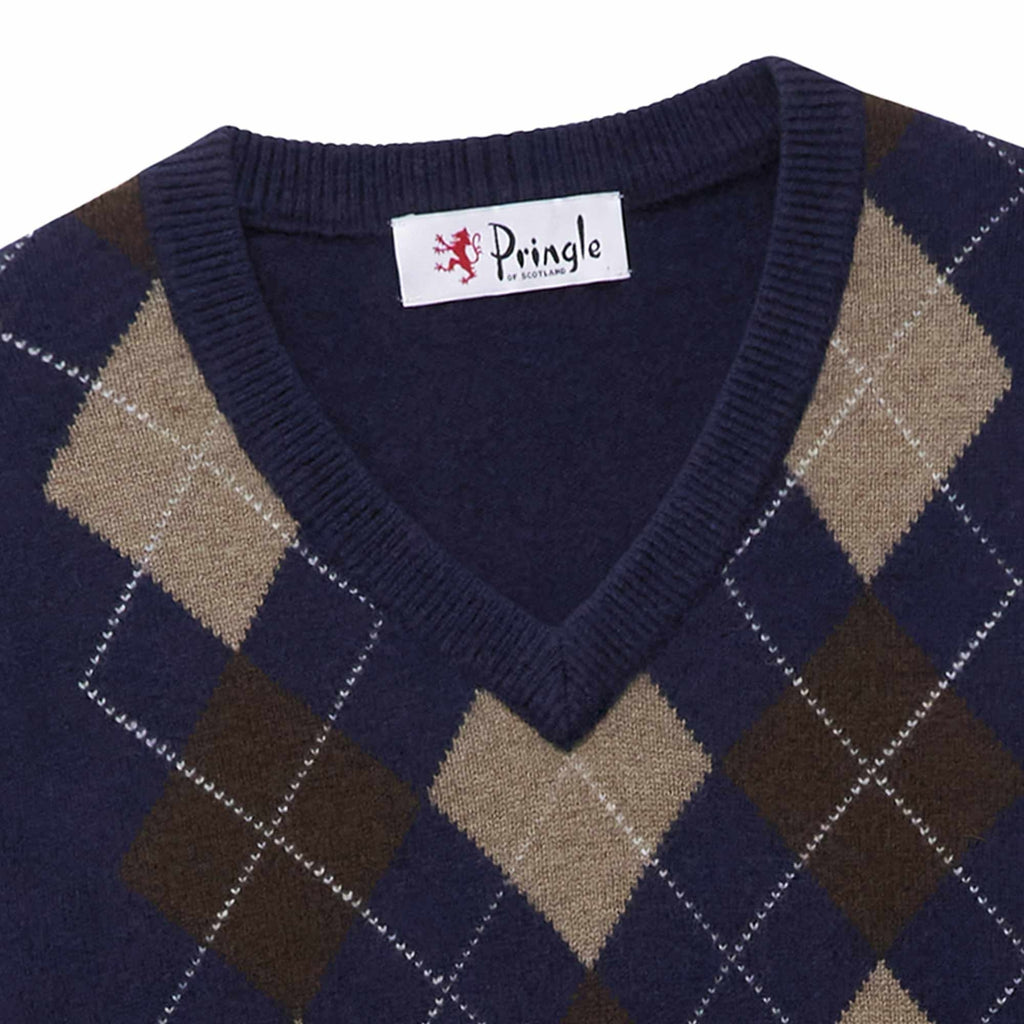 Pringle of Scotland V Neck Argyle Jumper - Midnight