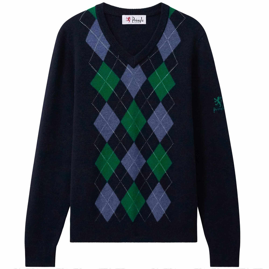 Pringle of Scotland V Neck Argyle Jumper - Midnight