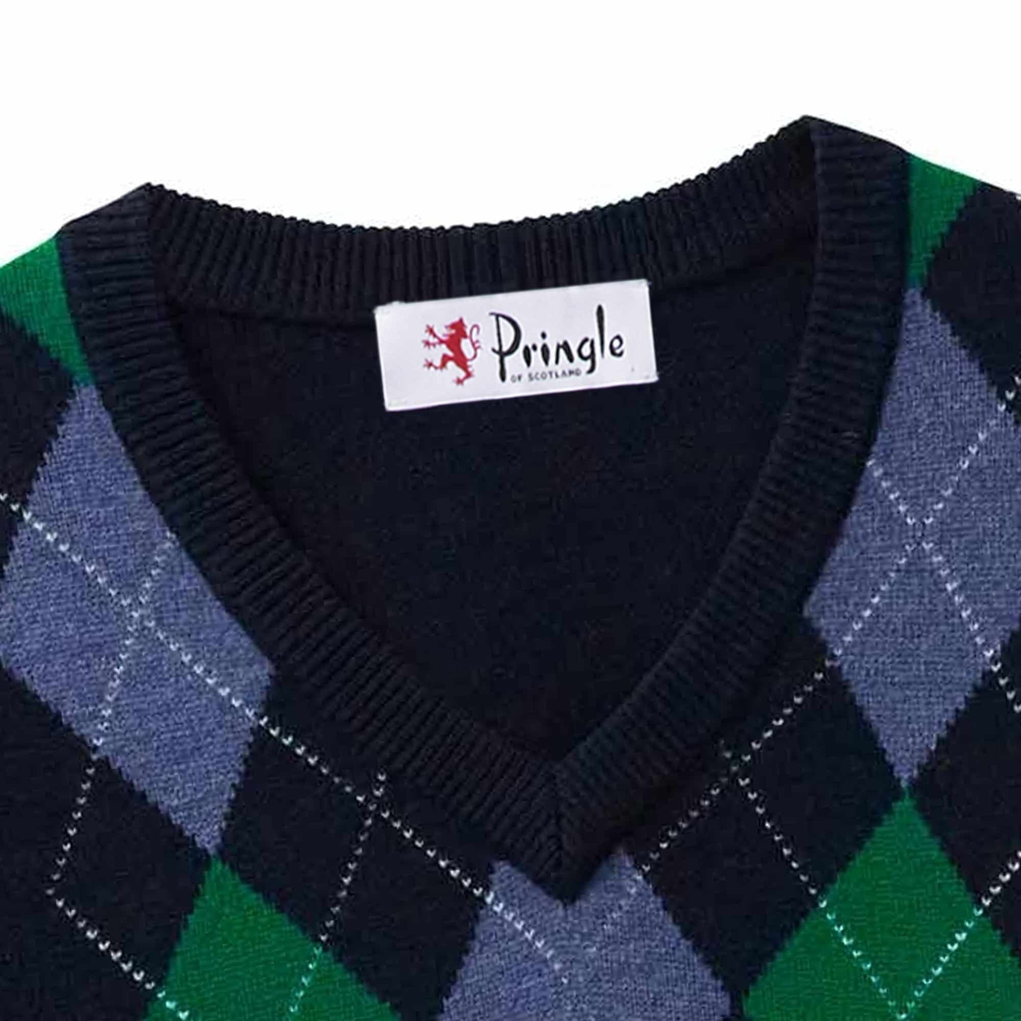 Pringle of Scotland V Neck Argyle Jumper - Midnight