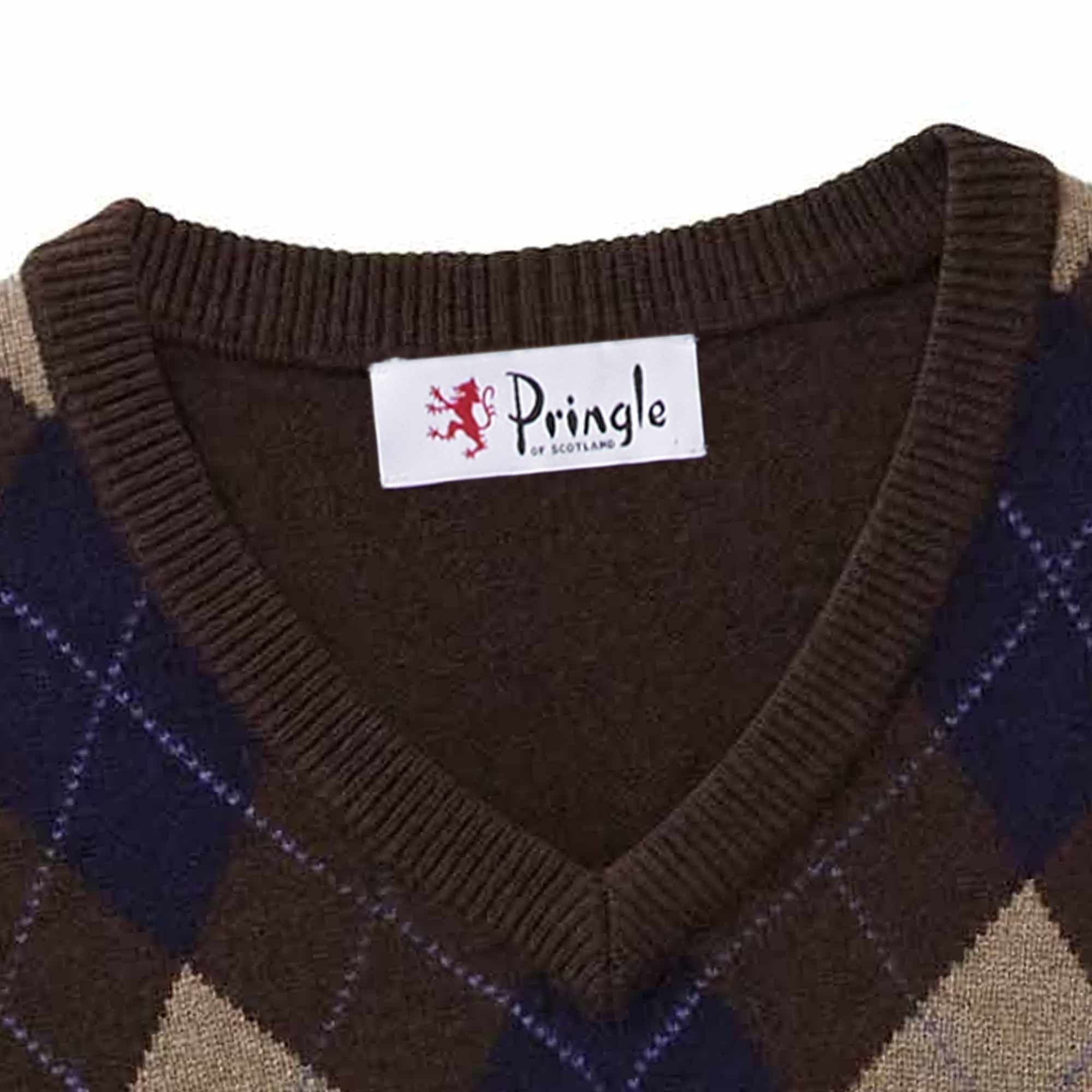 Pringle of Scotland V Neck Argyle Jumper - Dark Umber
