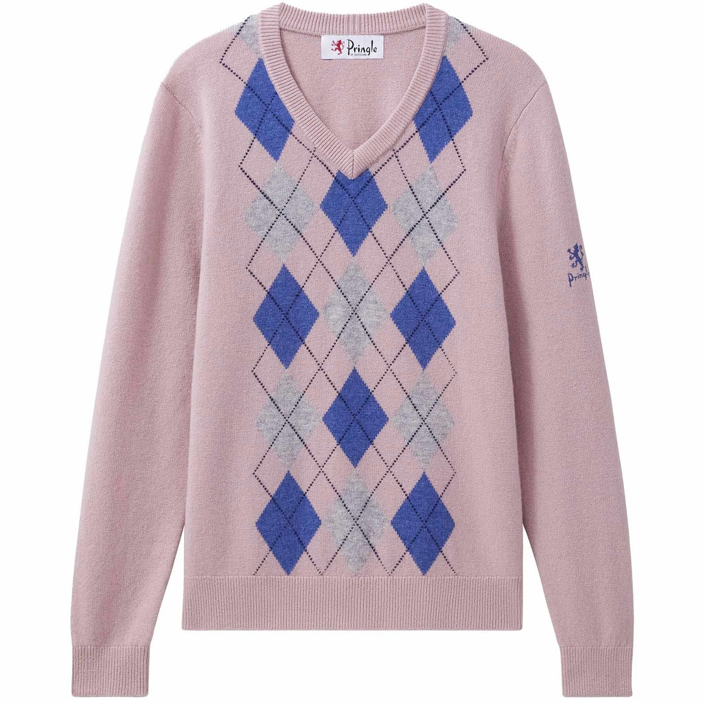 Pringle of Scotland V Neck Argyle Jumper - Dusty Pink