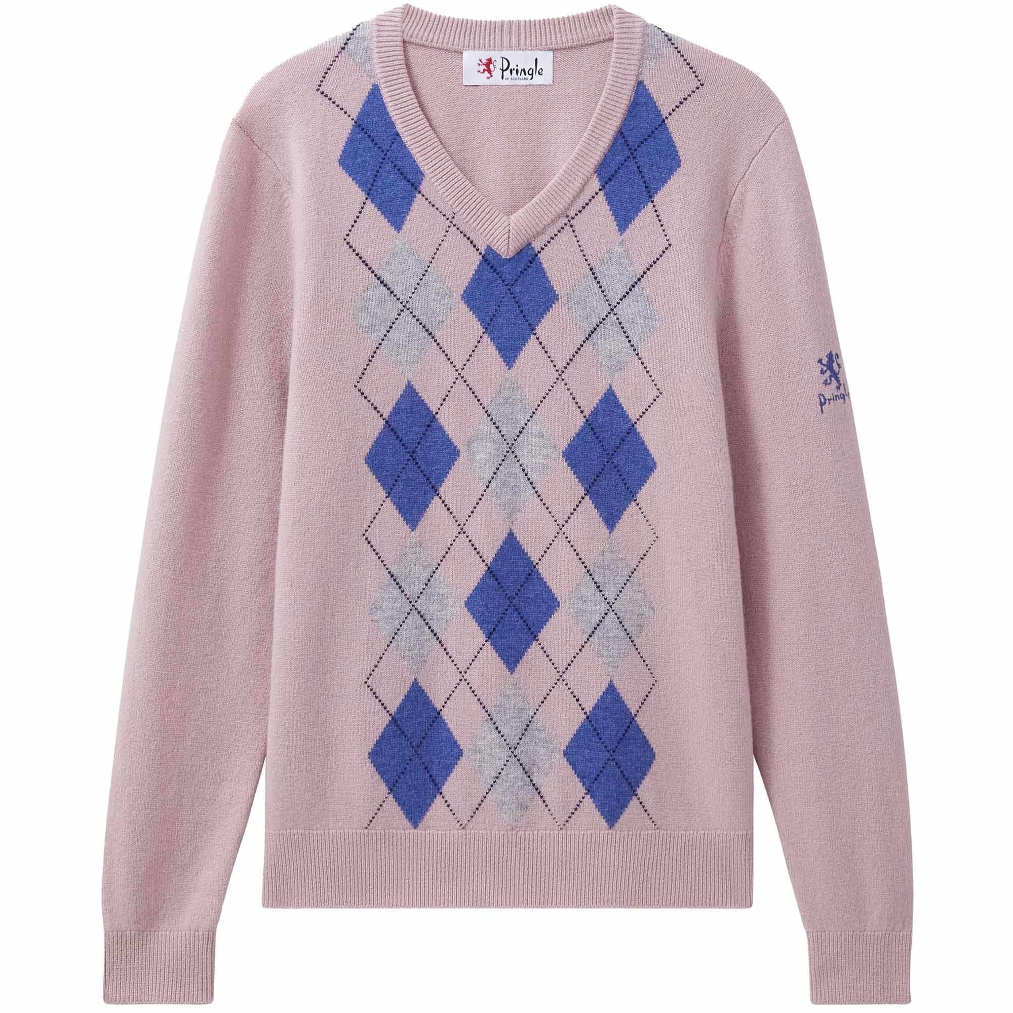 Pringle of Scotland V Neck Argyle Jumper - Dusty Pink