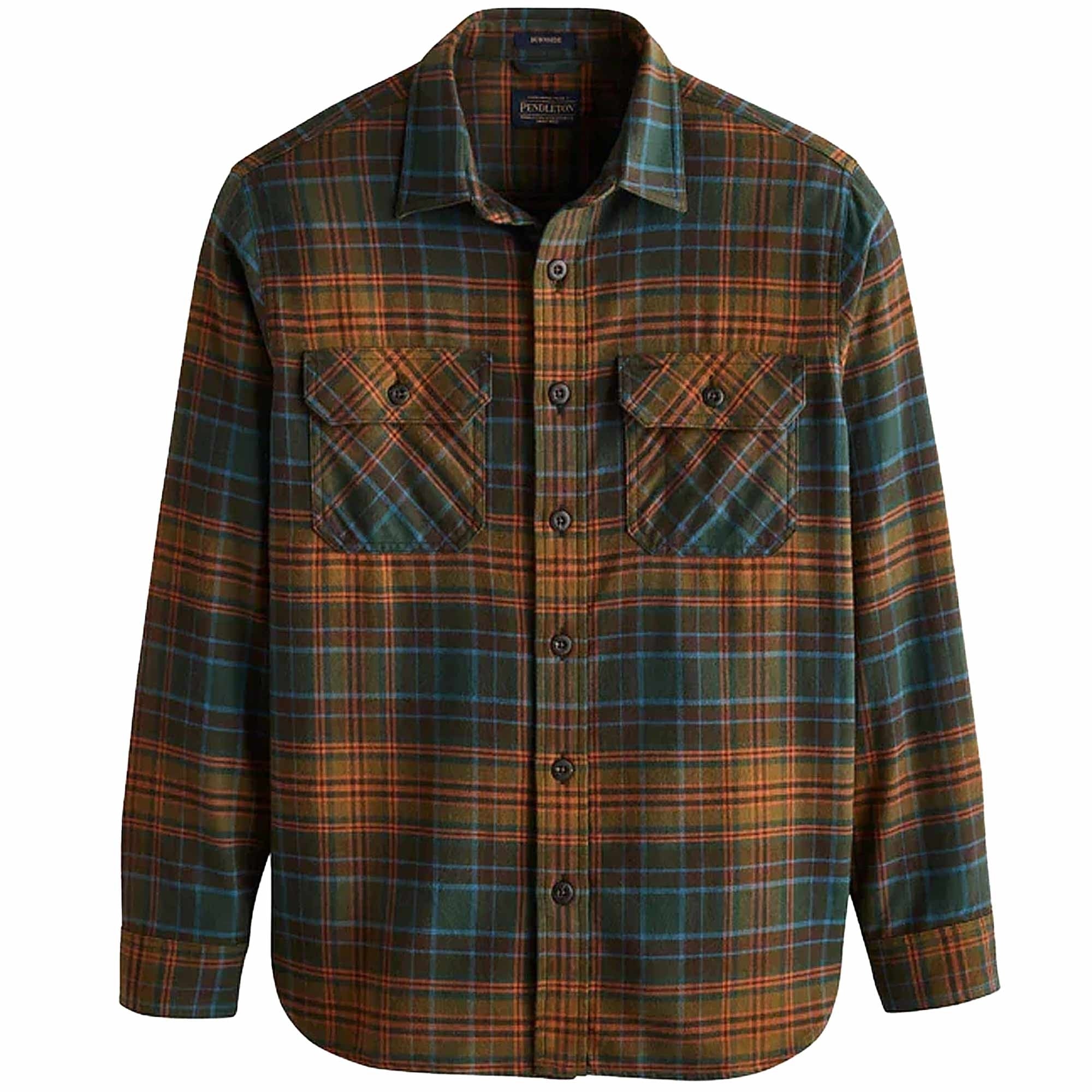 Pendleton Woolen Mills Plaid Burnside Double Brushed Flannel Shirt - Olive Rust