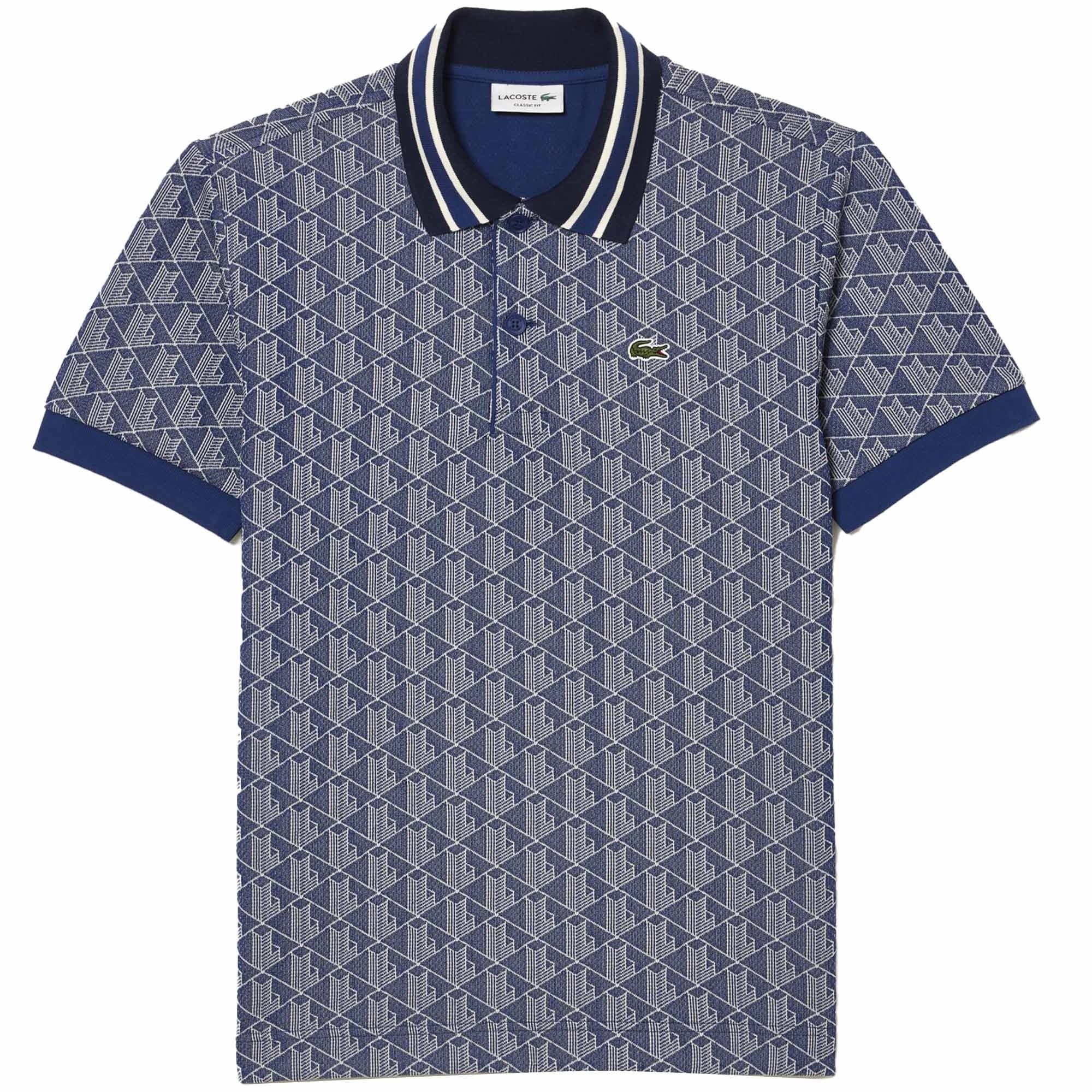Classic Fit Monogram Jacquard Polo Shirt - Blue