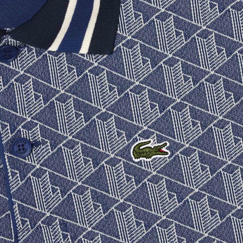 Classic Fit Monogram Jacquard Polo Shirt - Blue