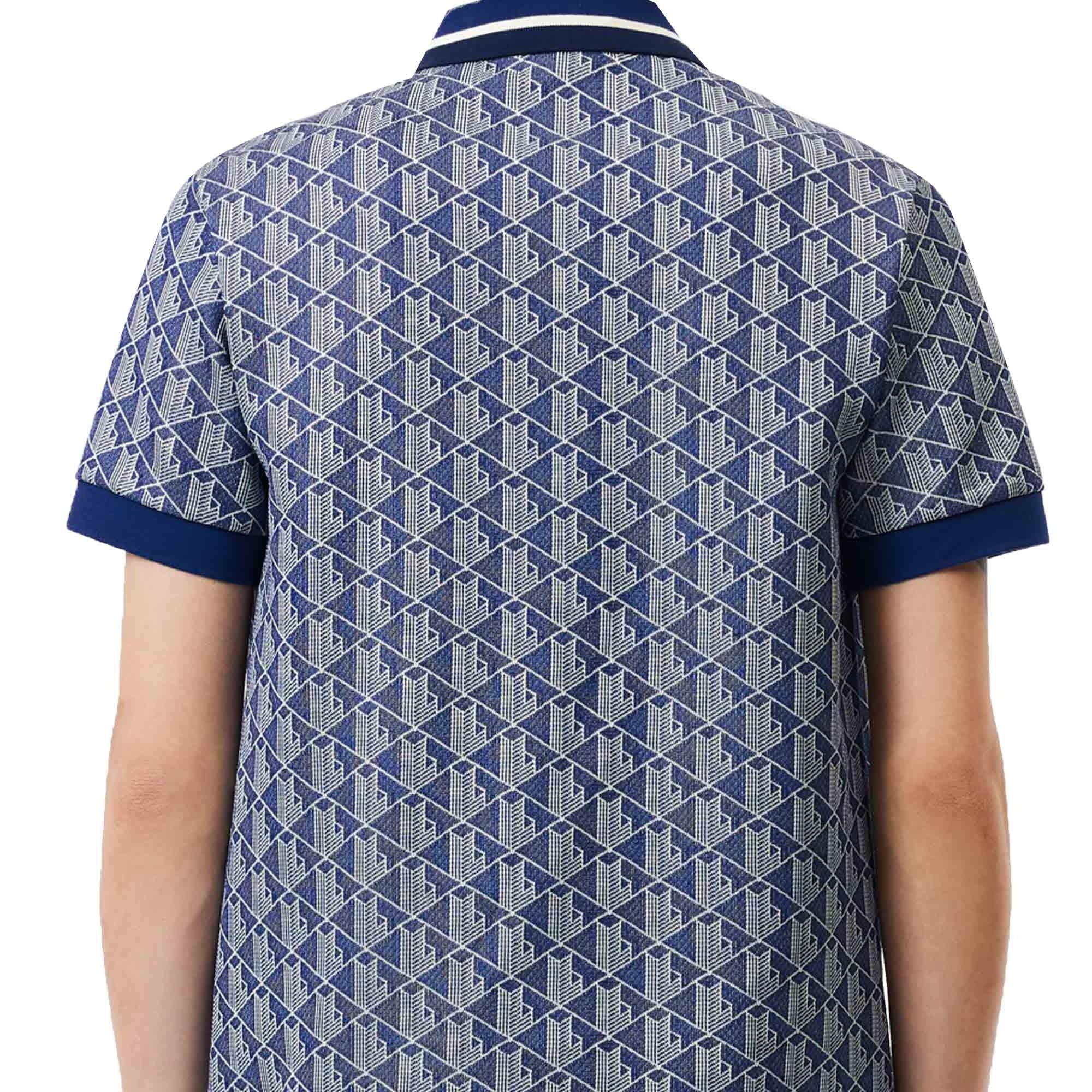 Classic Fit Monogram Jacquard Polo Shirt - Blue