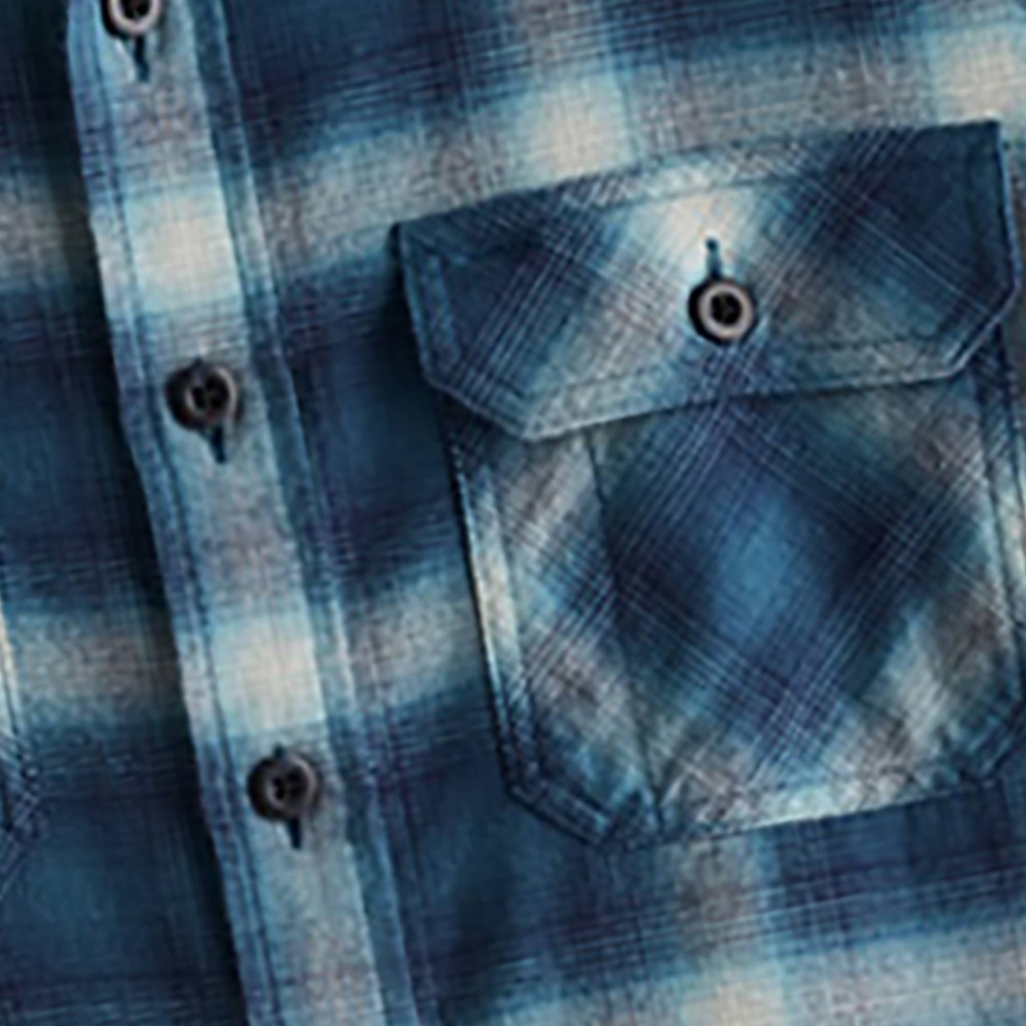 Plaid Burnside Double Brushed Flannel Shirt -  Navy Blue