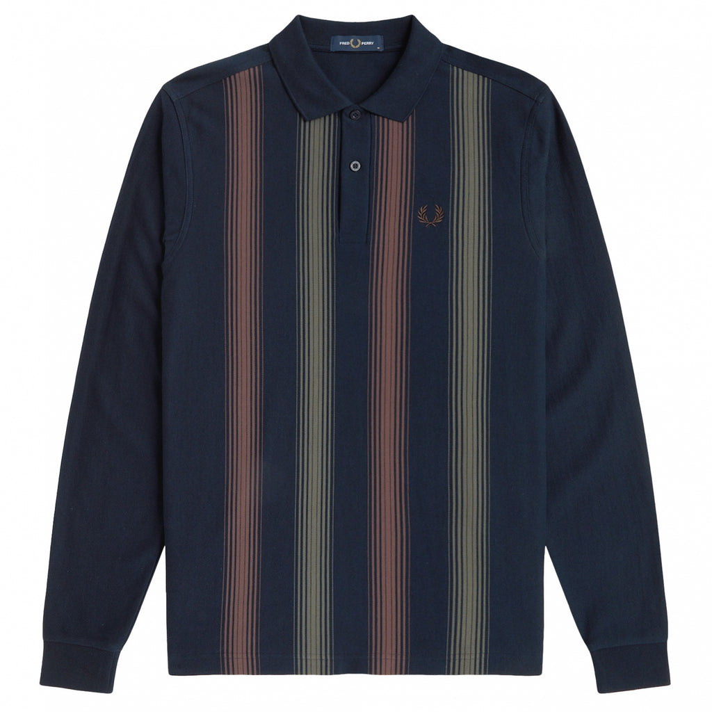 Ombre Stripe Long Sleeve Polo Shirt - Navy