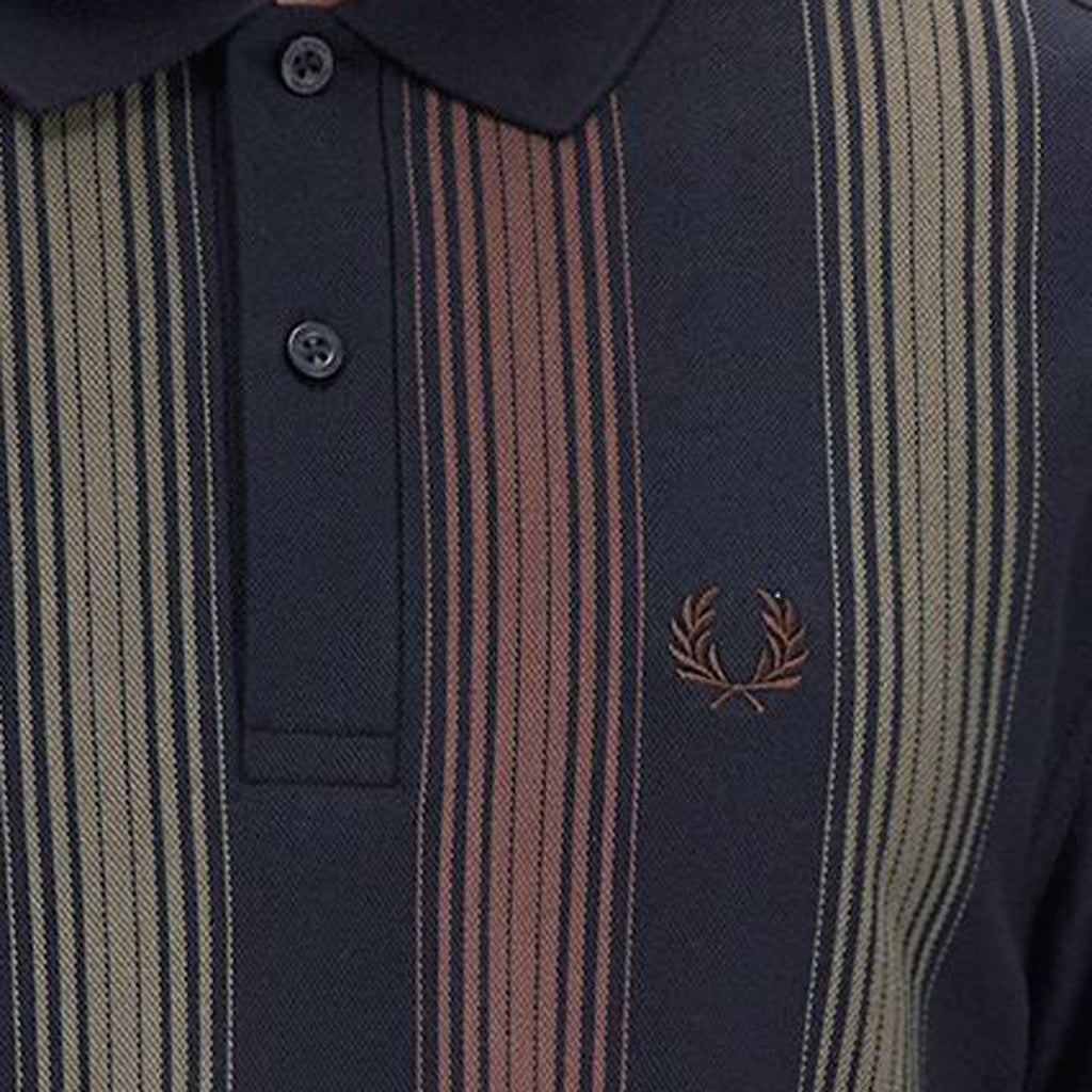 Ombre Stripe Long Sleeve Polo Shirt - Navy