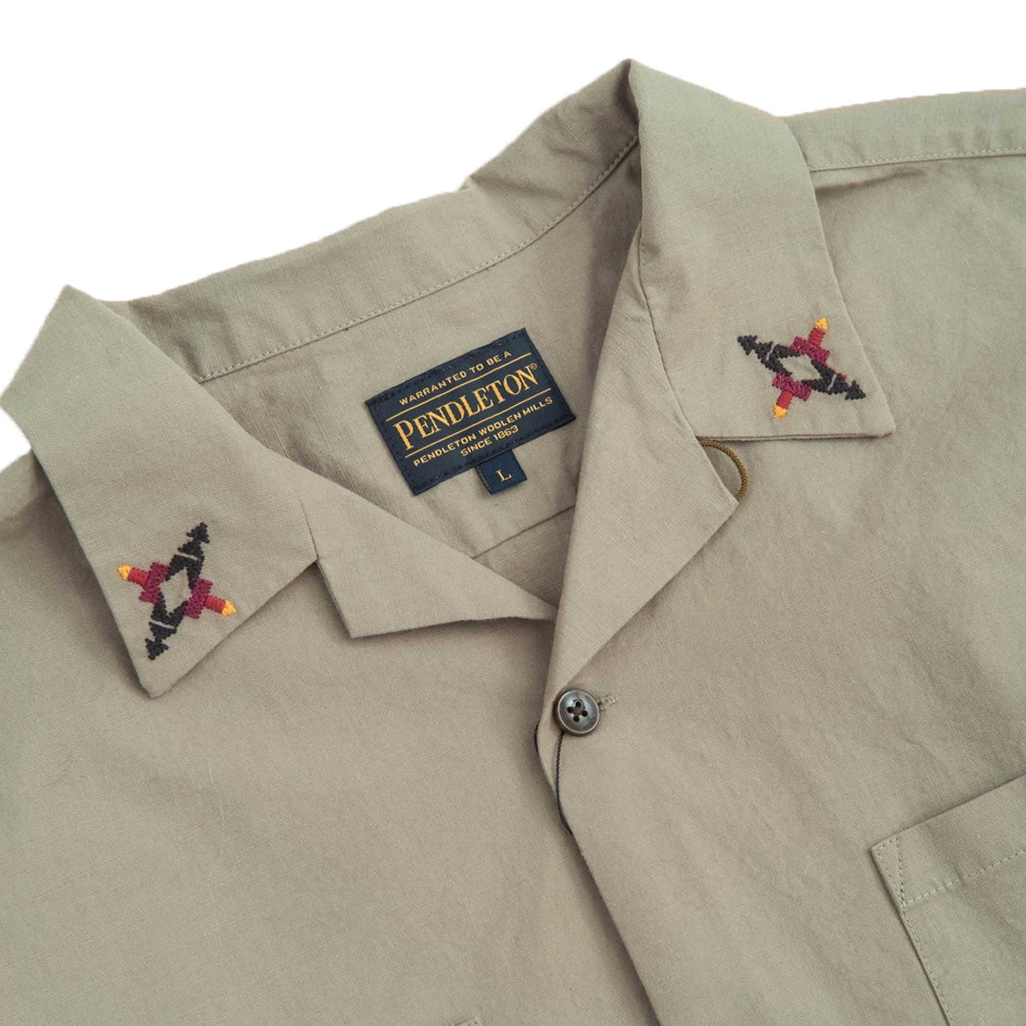 Pendleton Woolen Mills Embroidery Open Collar Pocket Long Sleeve Shirt - Khaki