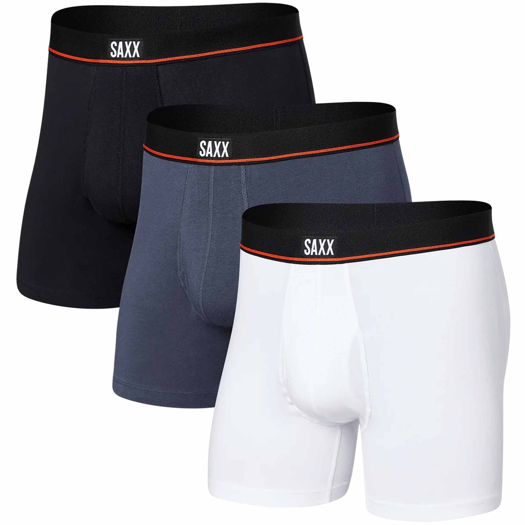 Saxx Underwear Non-Stop Stretch Cotton 3 Pack Boxer Briefs - Black, Navy and White