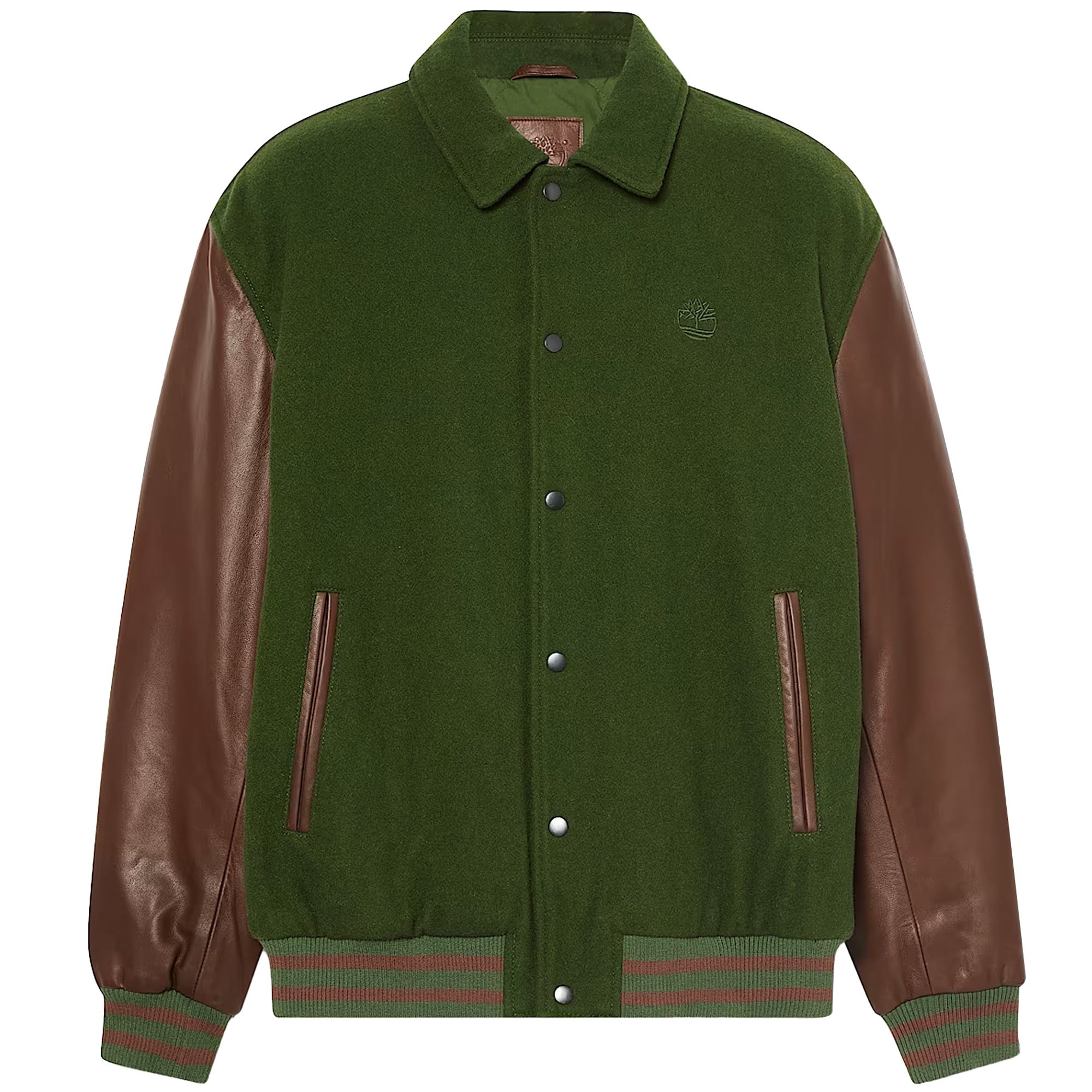 Leather Letterman Jacket - Dark Green