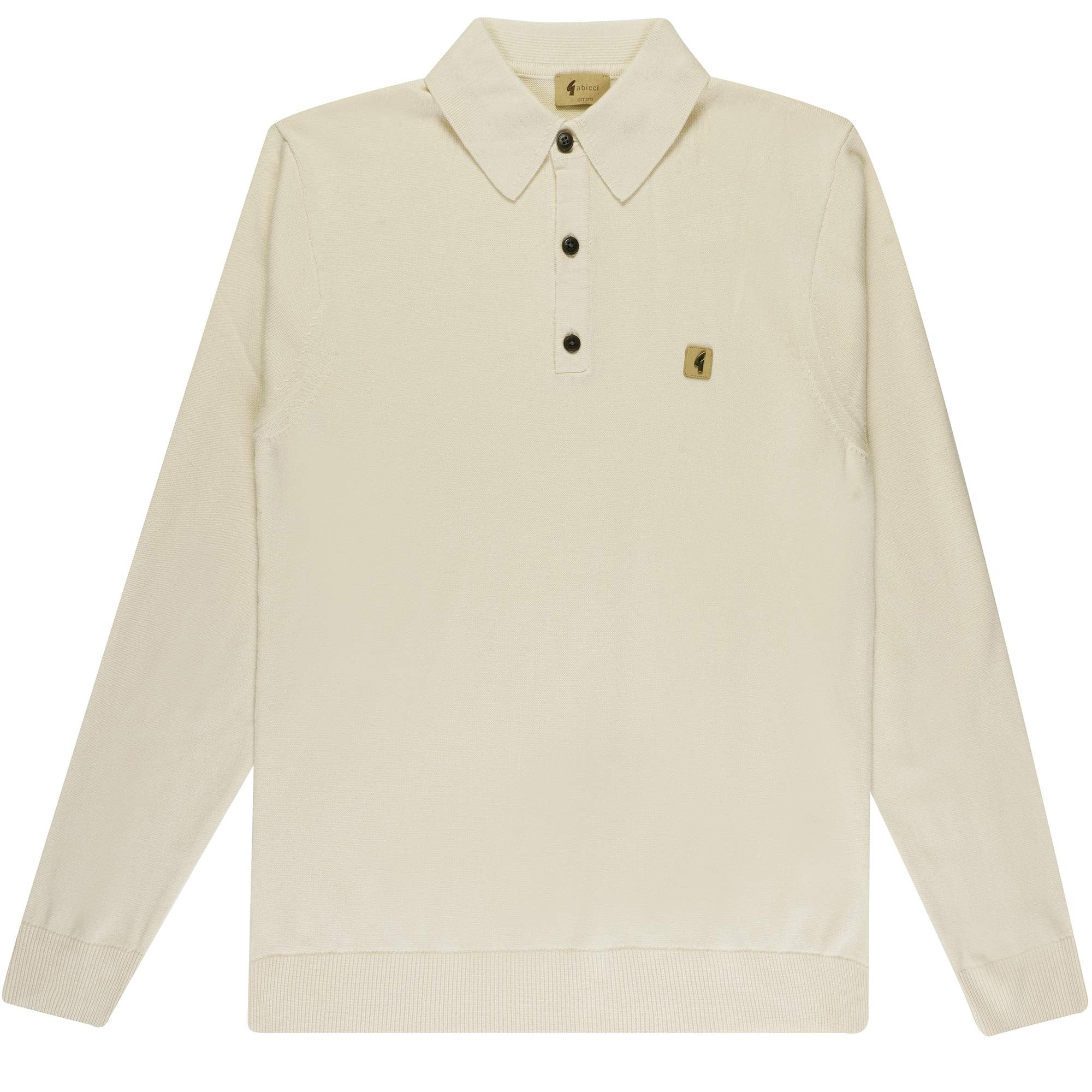 Gabicci Vintage Francesco Long Sleeve Polo Shirt - Oatmeal