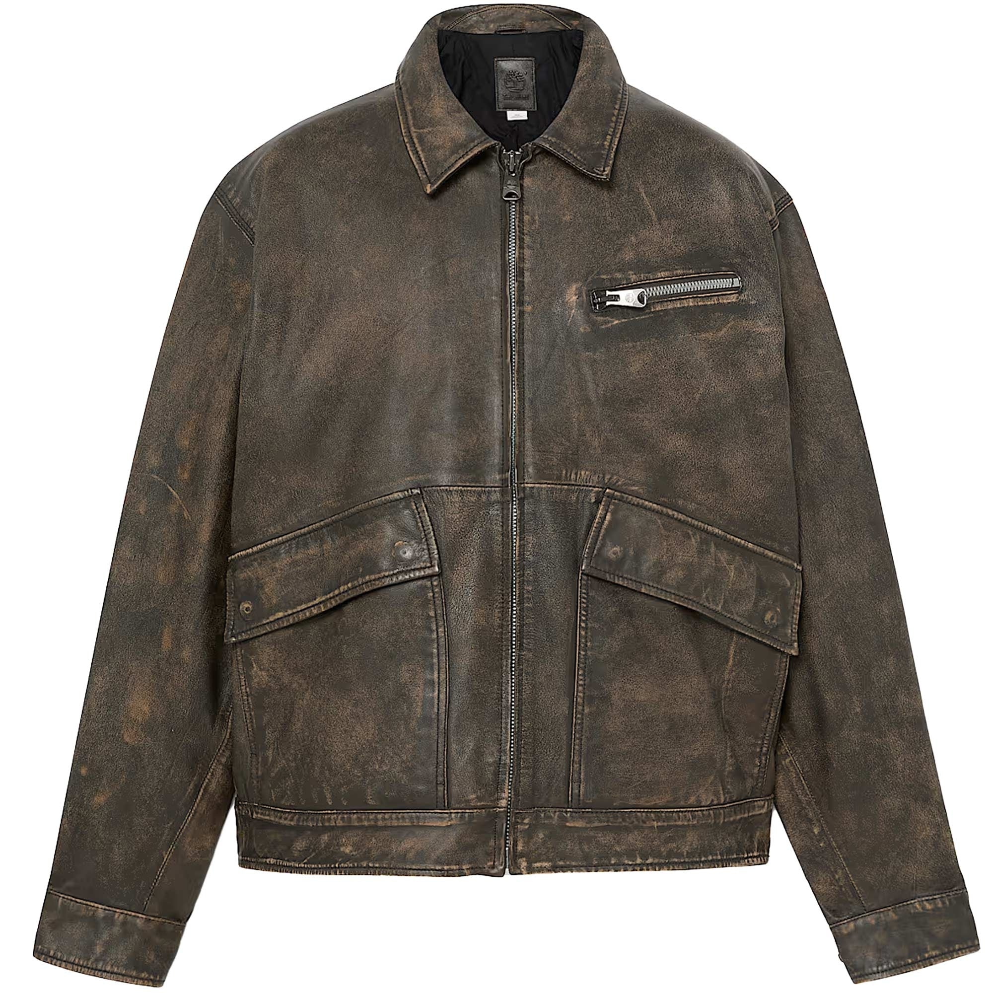 Timberland Strafford Leather Bomber Jacket - Brown
