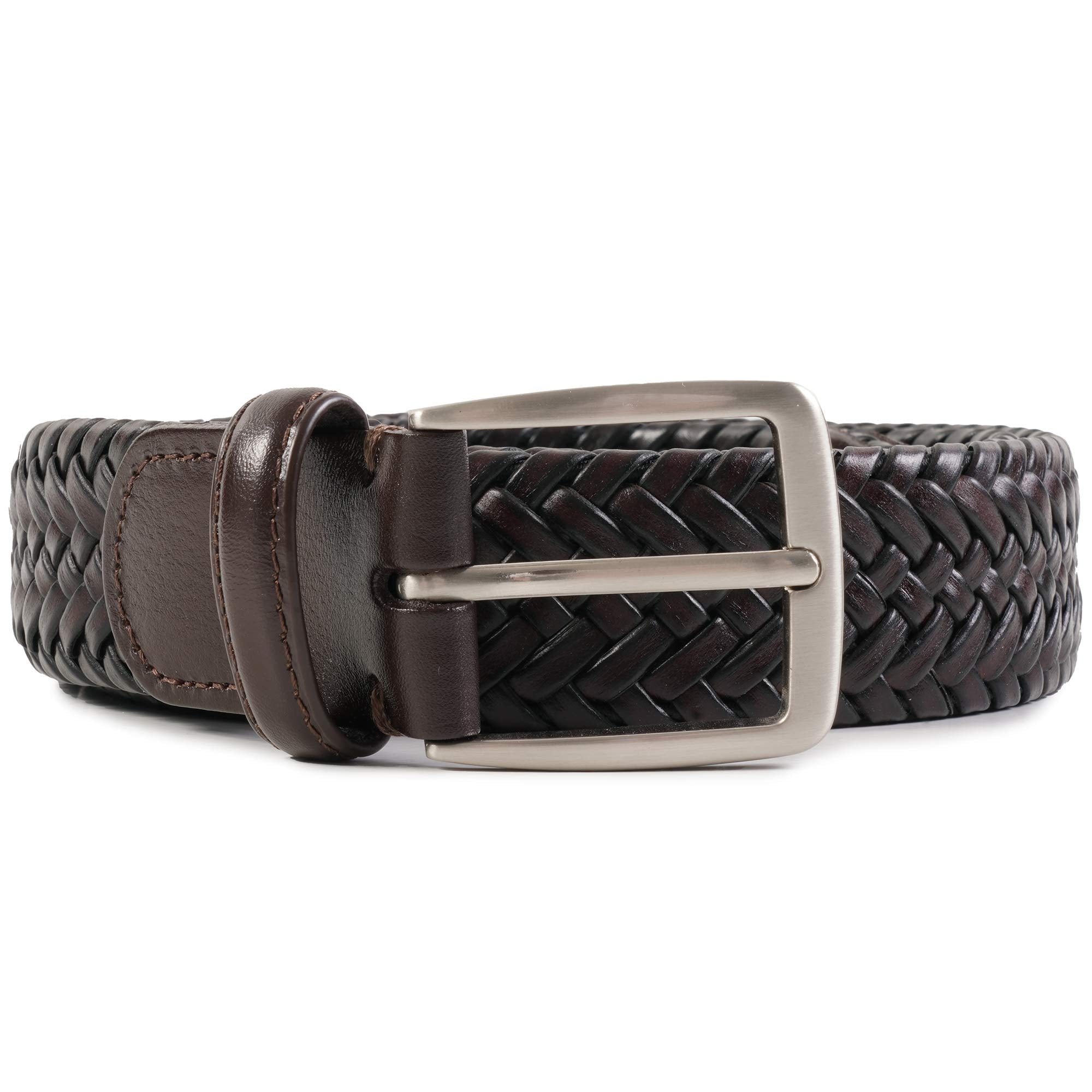 Leather Woven Belt - Dark Brown