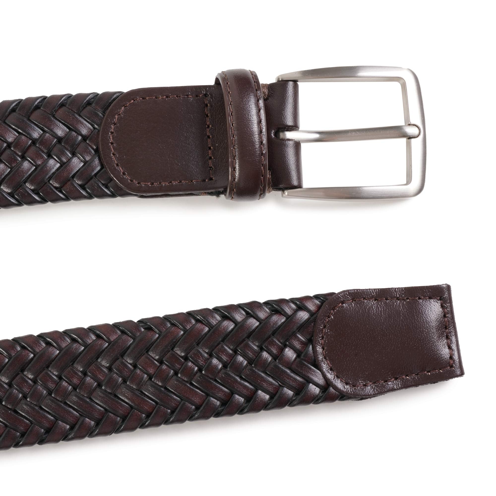Leather Woven Belt - Dark Brown