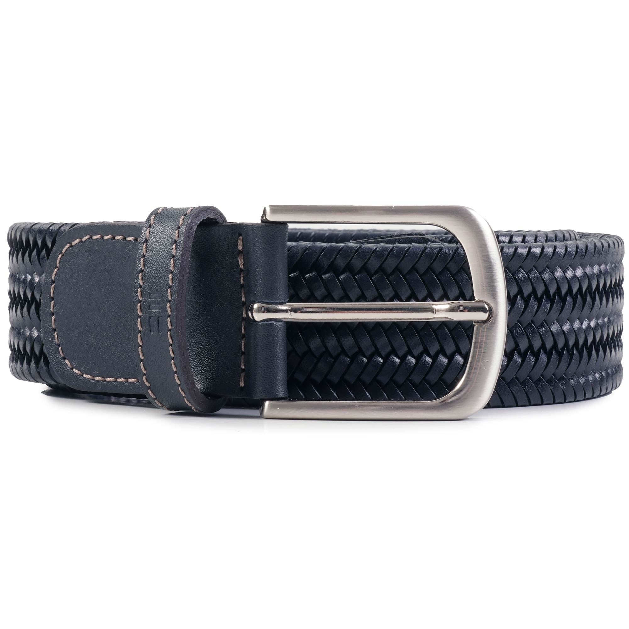 Leather Woven Belt - Navy