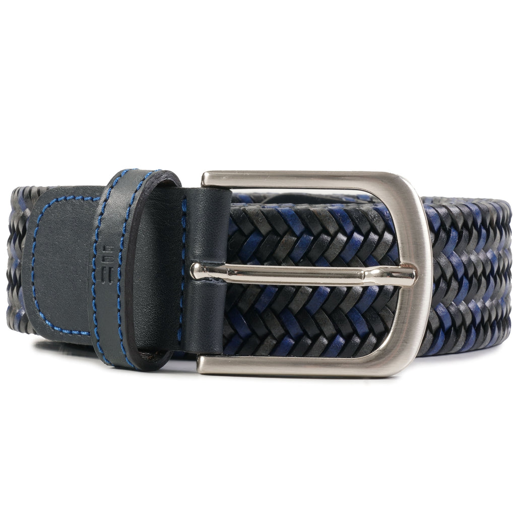Leather Woven Belt - Black and Blue