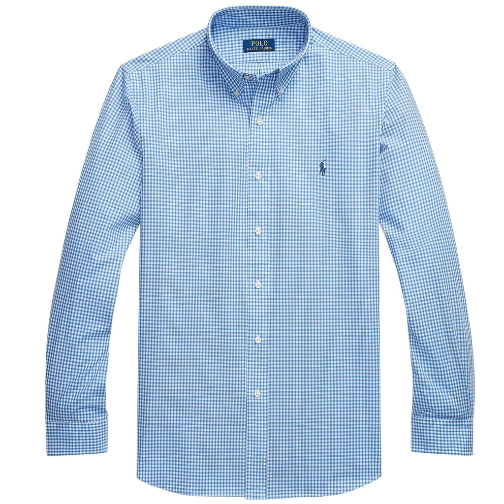 Custom Fit Stretch Poplin Shirt - Blue and White