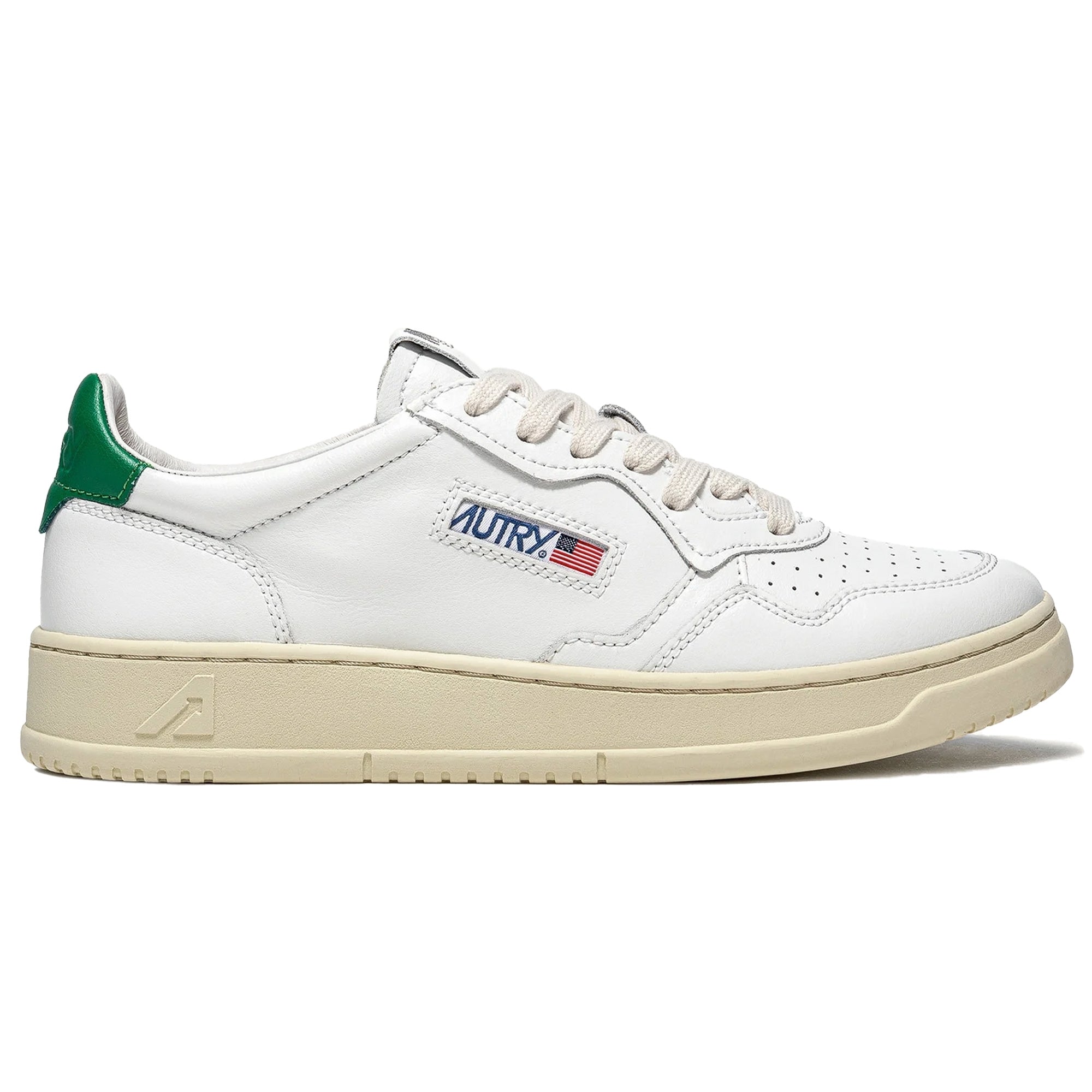 Autry Action Shoes Low Leather | White/Green | AULMLL20-WGN