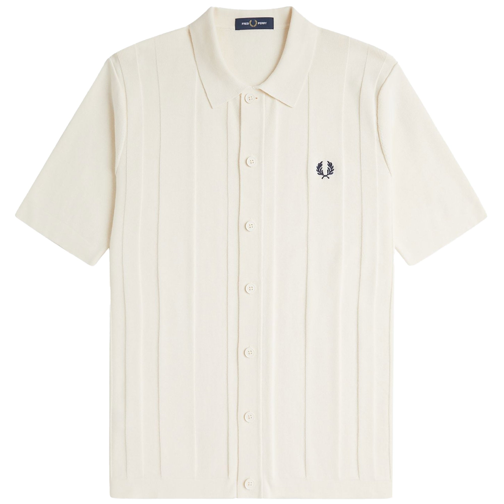 Fred Perry Short Sleeve Knitted Button Shirt - Ecru