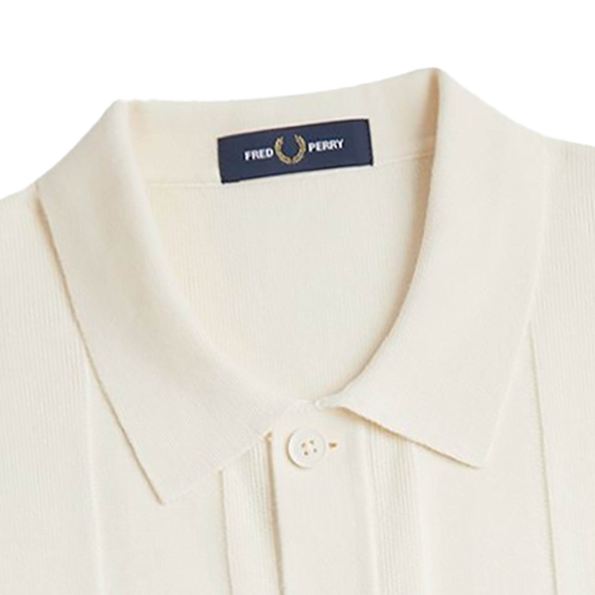 Fred Perry Short Sleeve Knitted Button Shirt - Ecru