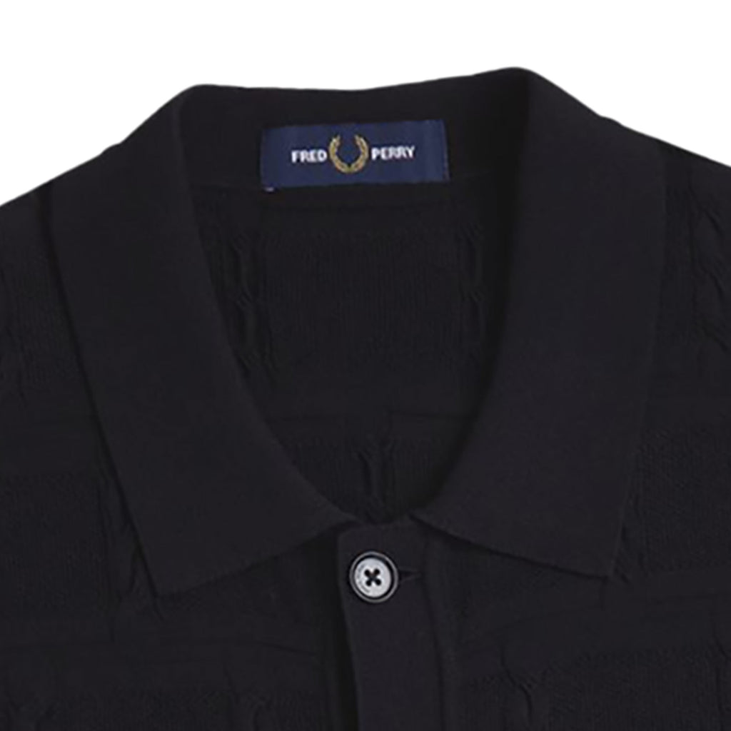 Fred Perry Cable Knitted Short Sleeve Shirt - Black