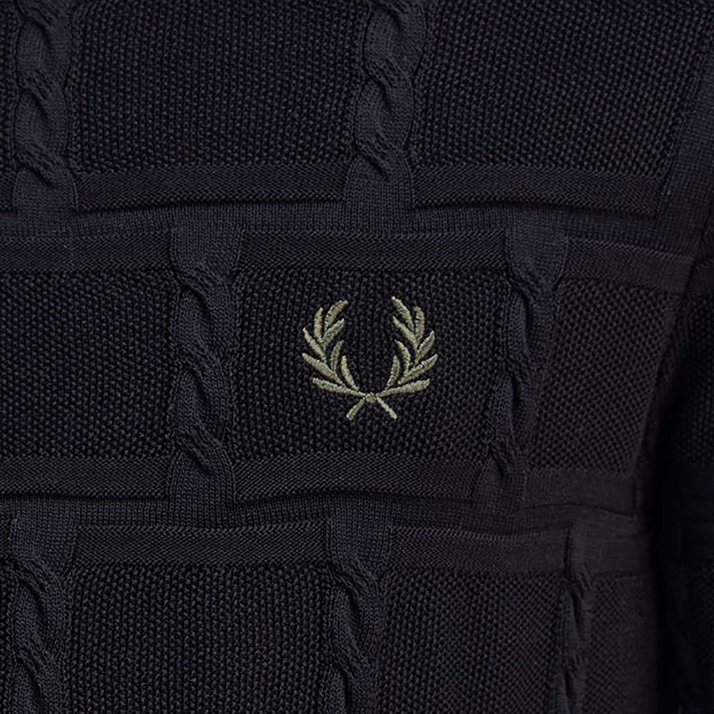 Fred Perry Cable Knitted Short Sleeve Shirt - Black
