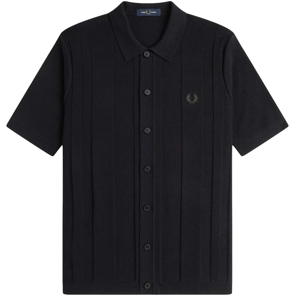 Fred Perry Short Sleeve Knitted Button Shirt - Black