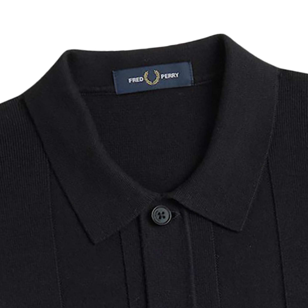 Fred Perry Short Sleeve Knitted Button Shirt - Black