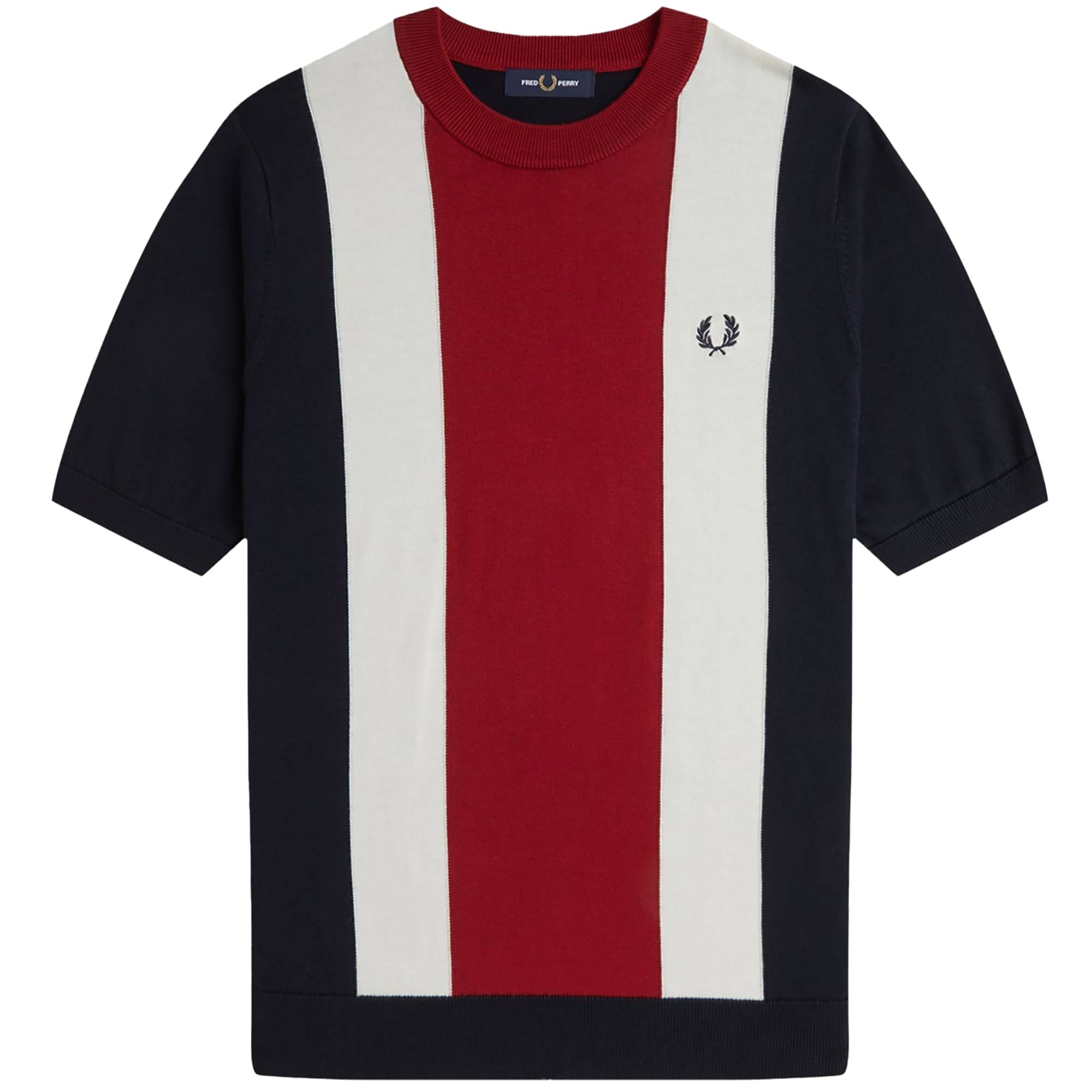 Fred Perry Vertical Stripe Knitted T-Shirt - Navy