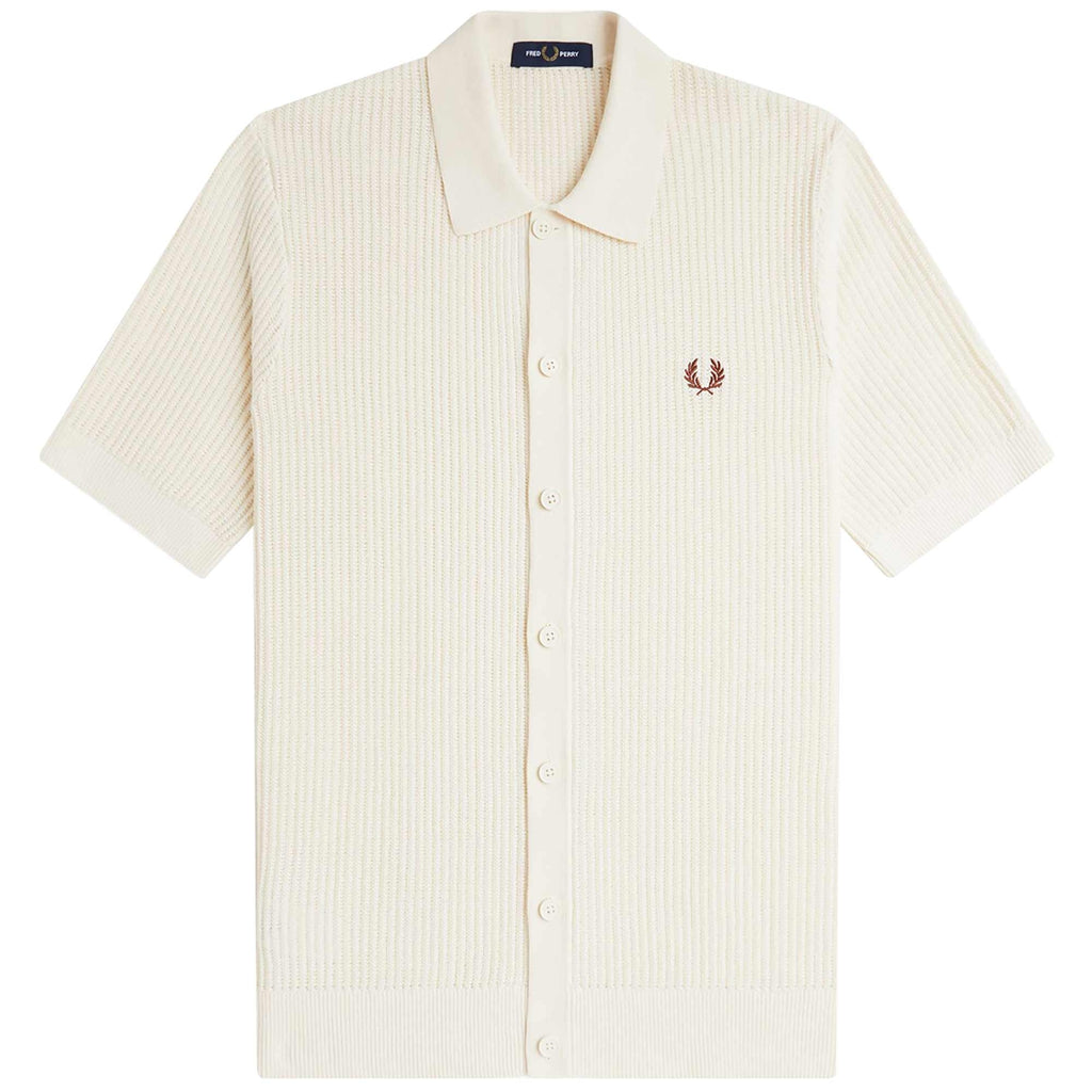 Fred Perry Textured Button Through Knit Shirt - Ecru