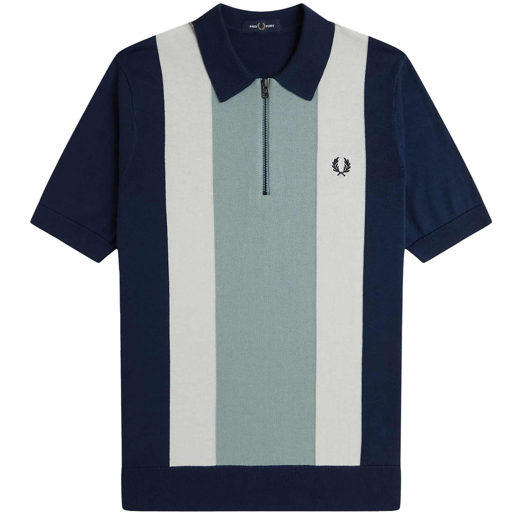 Fred Perry Vertical Stripe Zip Neck Polo  - Blue