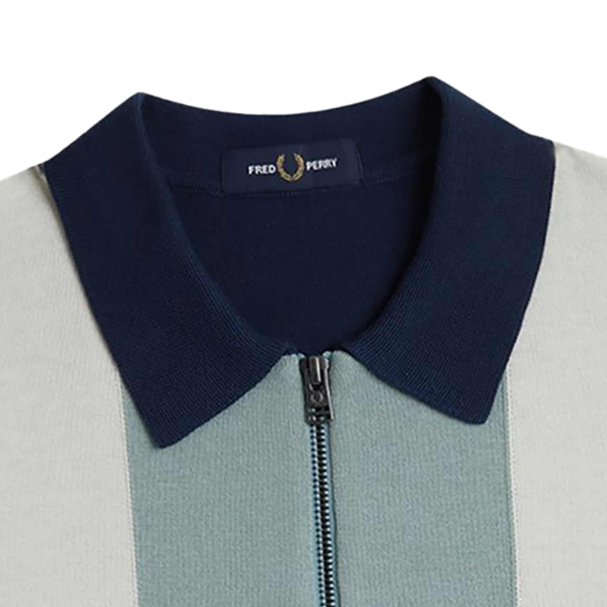 Fred Perry Vertical Stripe Zip Neck Polo  - Blue