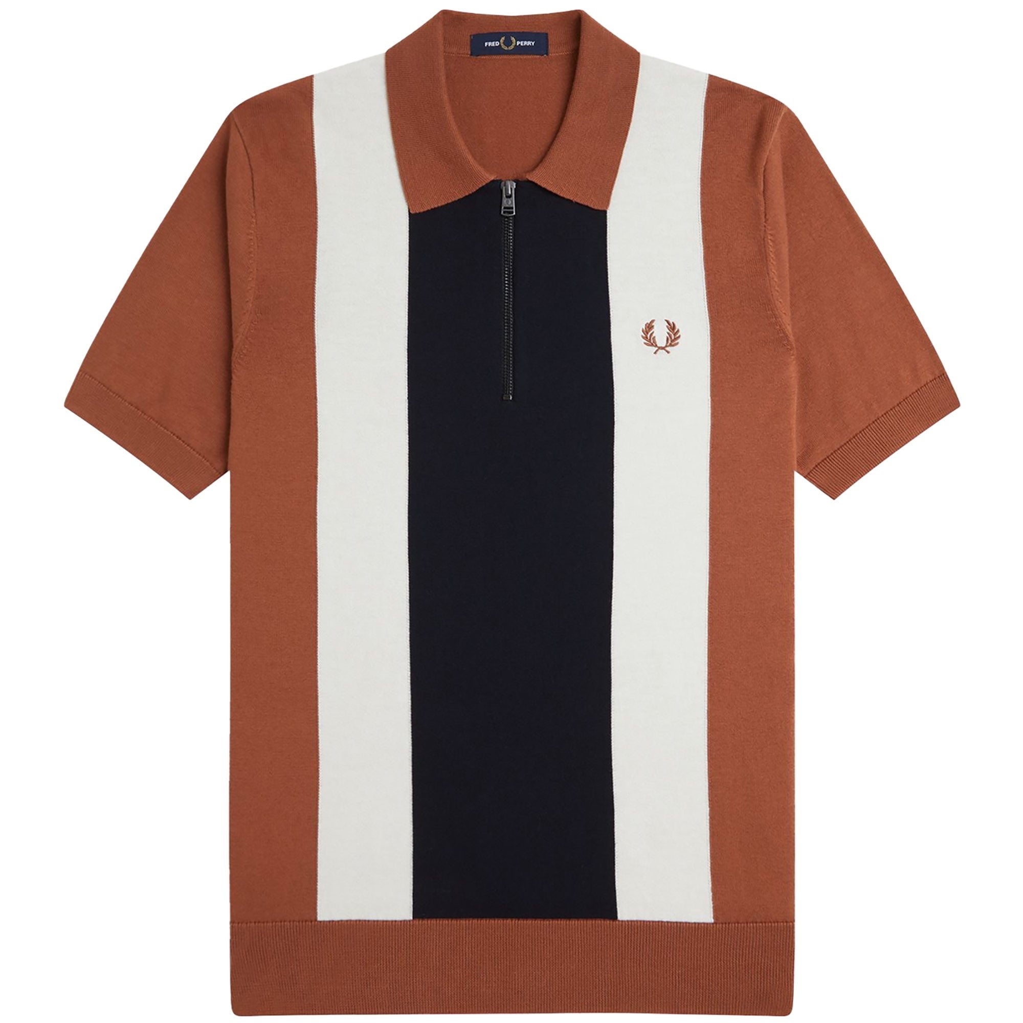 Fred Perry Vertical Stripe Zip Neck Polo - Cinnamon – Stuarts London