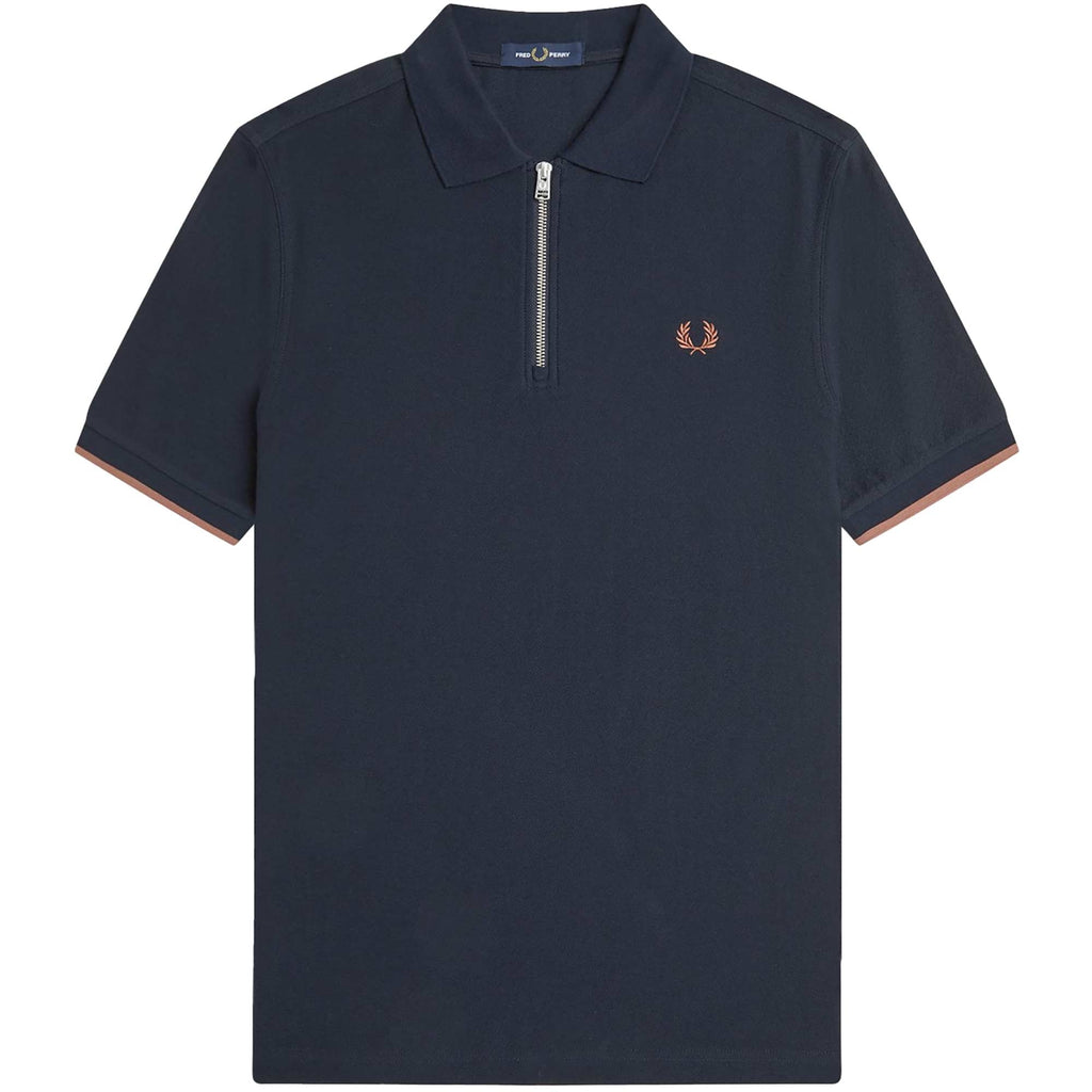 Fred Perry Pique Zip Neck Polo - Navy