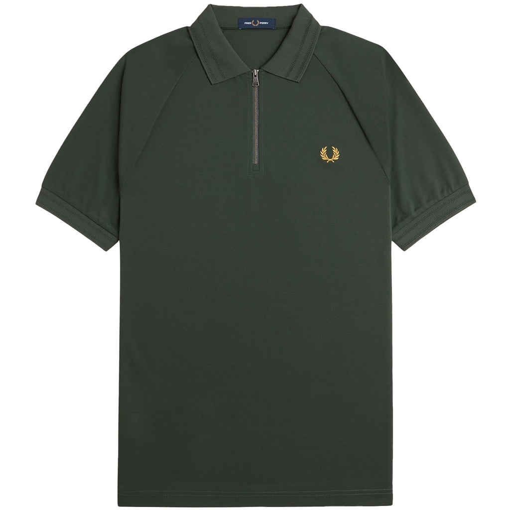 Fred Perry Zip Neck Polo Shirt - Court Green