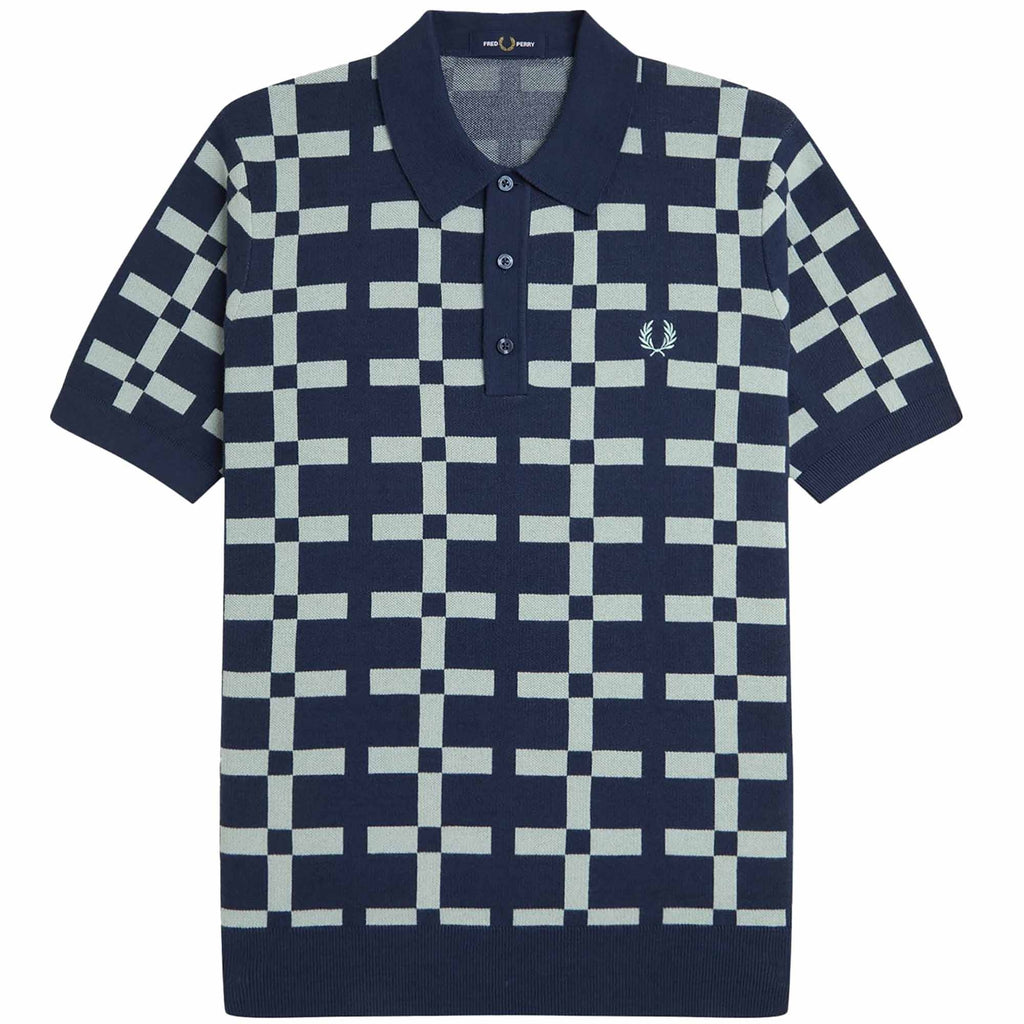 Fred Perry Geometric Jacquard Knit Polo Shirt - Tennis Blue