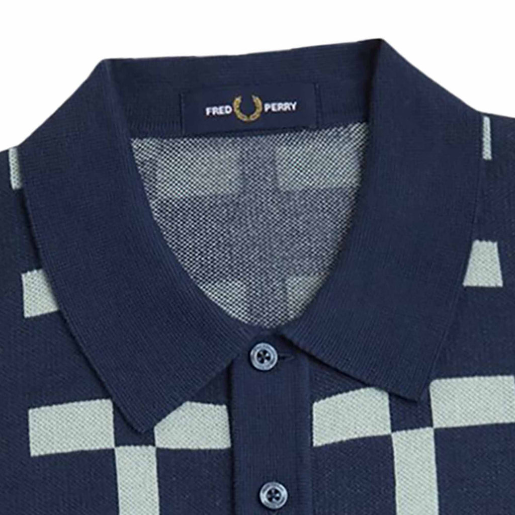 Fred Perry Geometric Jacquard Knit Polo Shirt - Tennis Blue