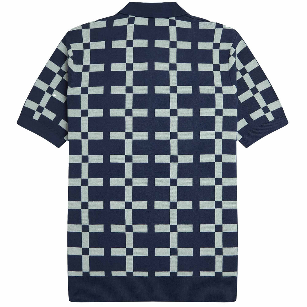 Fred Perry Geometric Jacquard Knit Polo Shirt - Tennis Blue