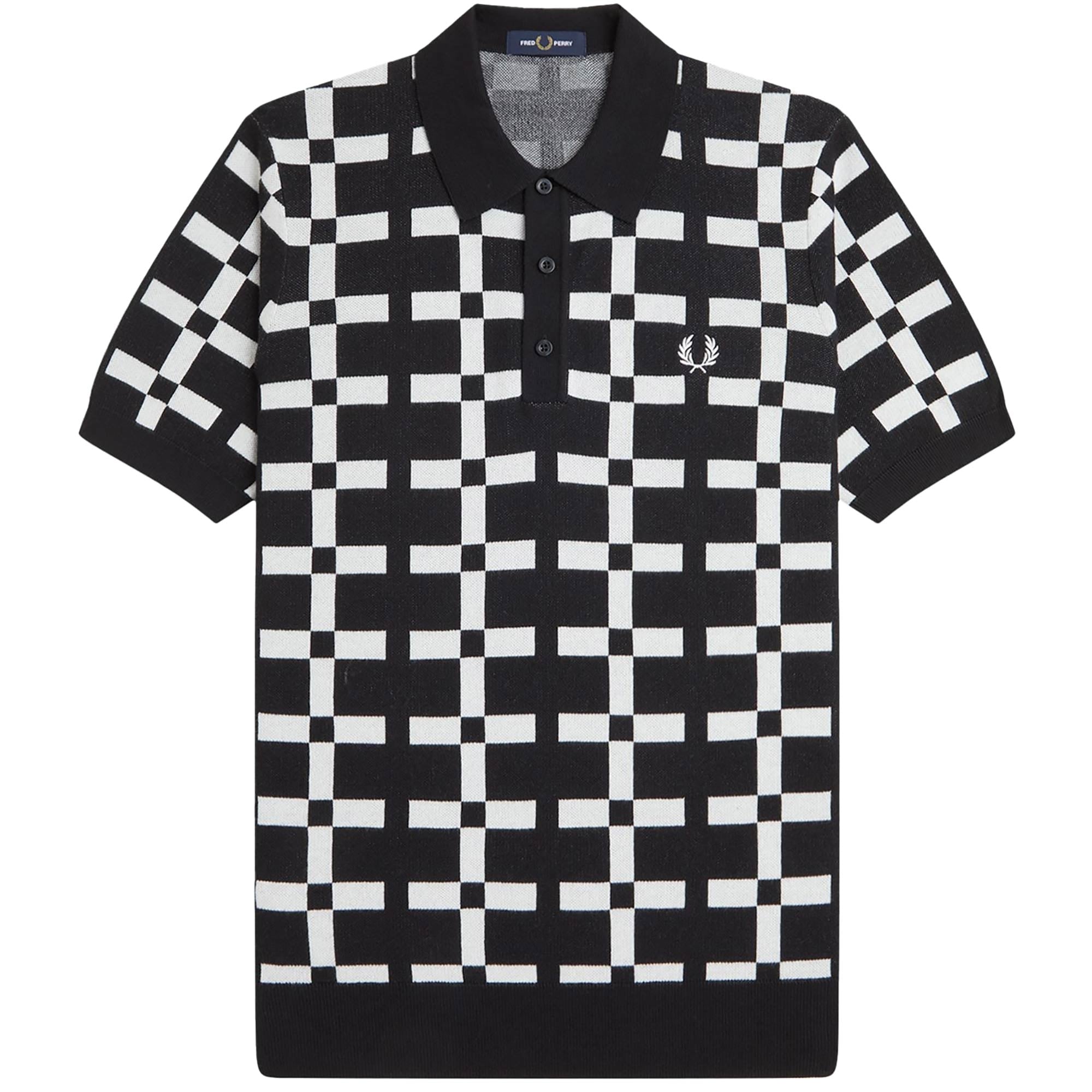 Fred Perry Geometric Jacquard Knit Polo Shirt - Black