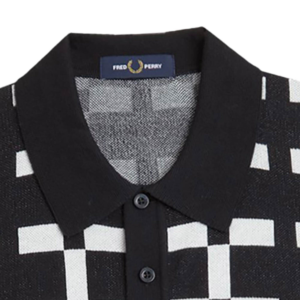 Fred Perry Geometric Jacquard Knit Polo Shirt - Black